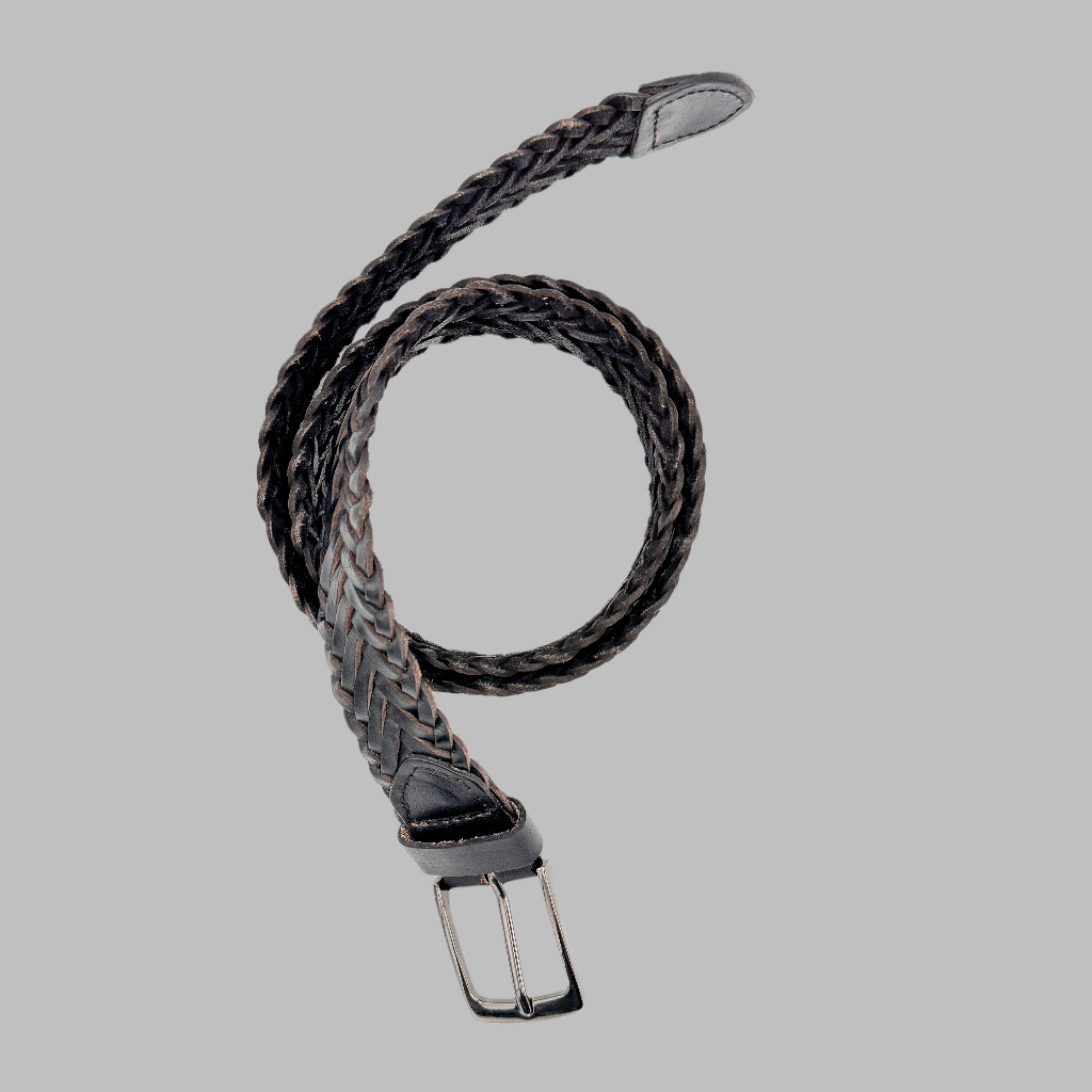 Woven Leather Belt Black and Brown 34mm