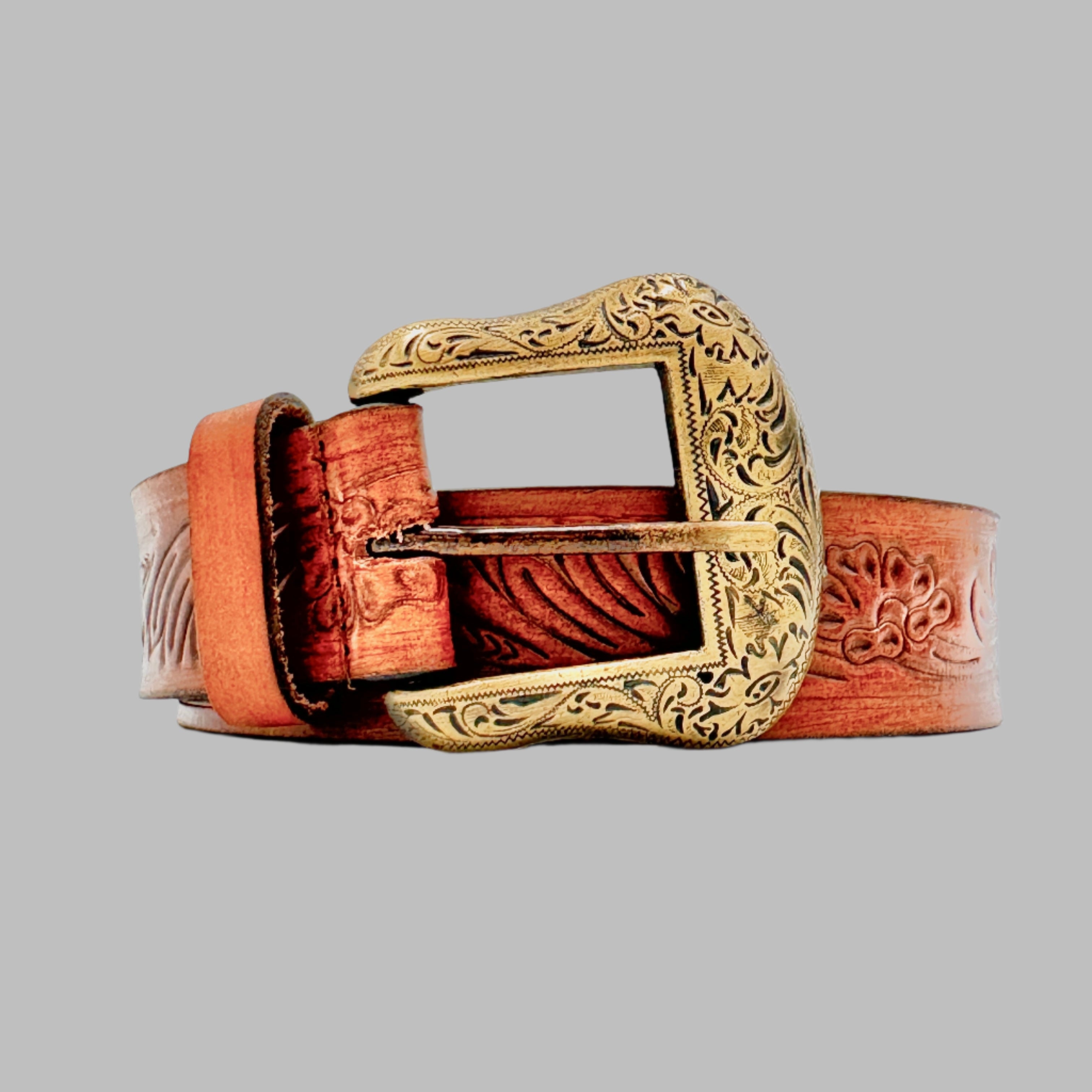 Hand Carved Dark Brown Cowboy Leather Belt 38mm