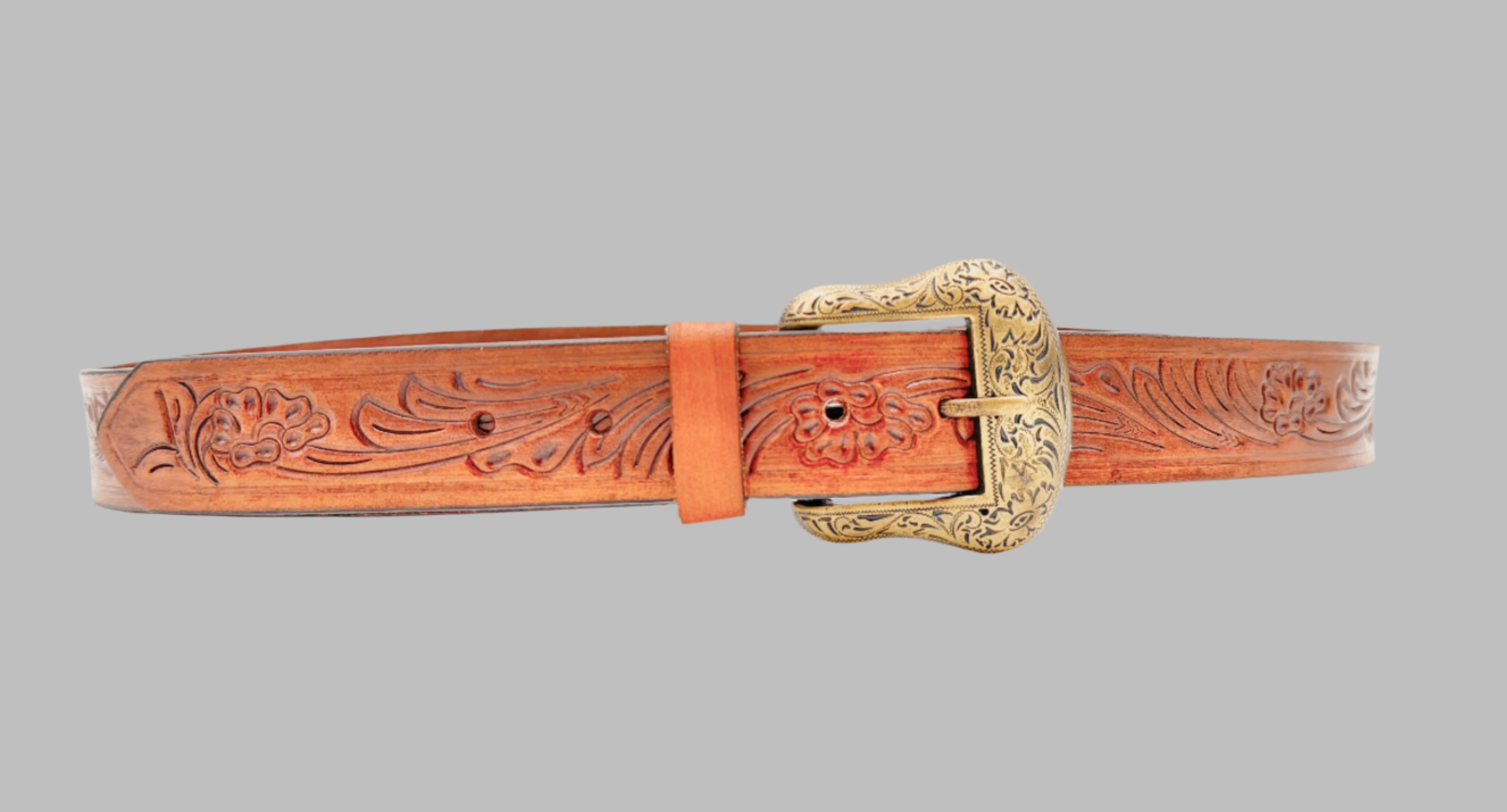 Hand Carved Dark Brown Cowboy Leather Belt 38mm