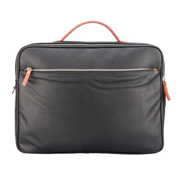 Black Leather Laptop Bag with Orange Accent – Premium Slim Briefcase(BG-1710)