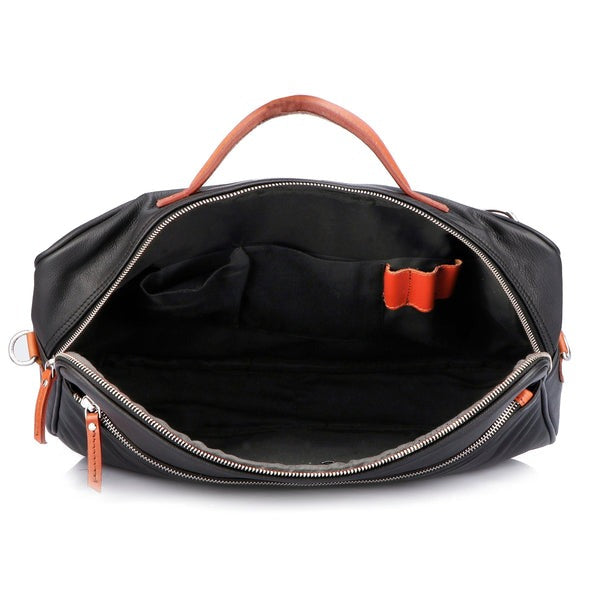 Black Leather Laptop Bag with Orange Accent – Premium Slim Briefcase(BG-1710)