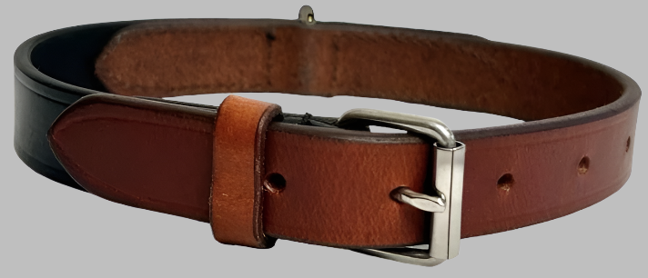 A brown and black pet collar from the Paris Collection, featuring a buckle clasp.
