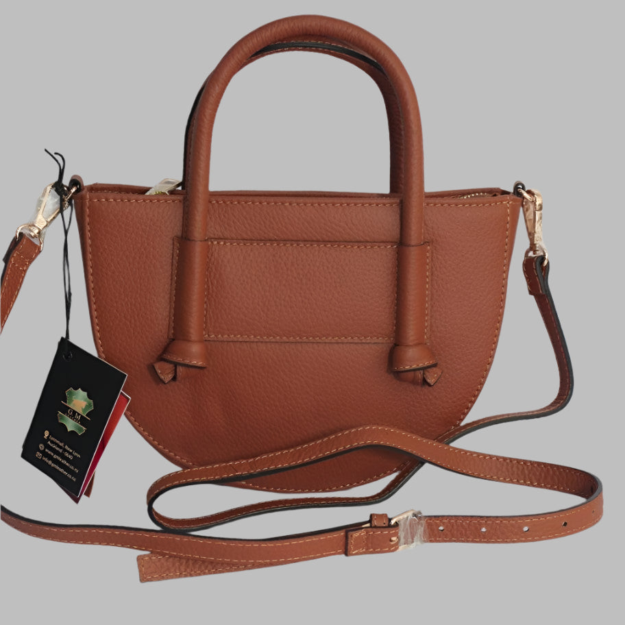 PUCCINI Leather Half-Moon Crossbody Bag with Top Handles (EL-GM-42-F-PEBBLED)