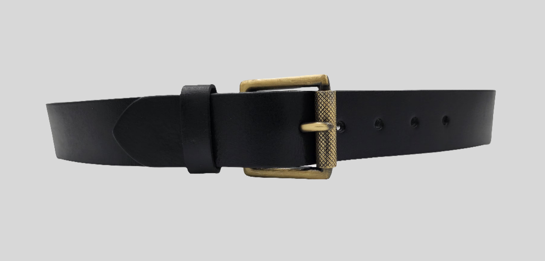 Premium Black Leather Belt | Classic Brass Buckle 38mm