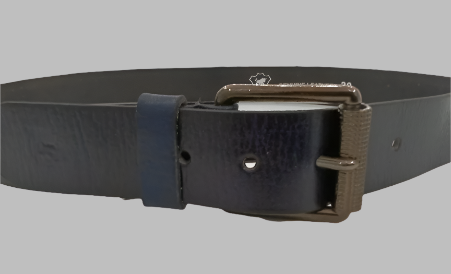Premium Vein Blue Leather Belt – Full Grain with Textured Antique Silver Buckle 38mm