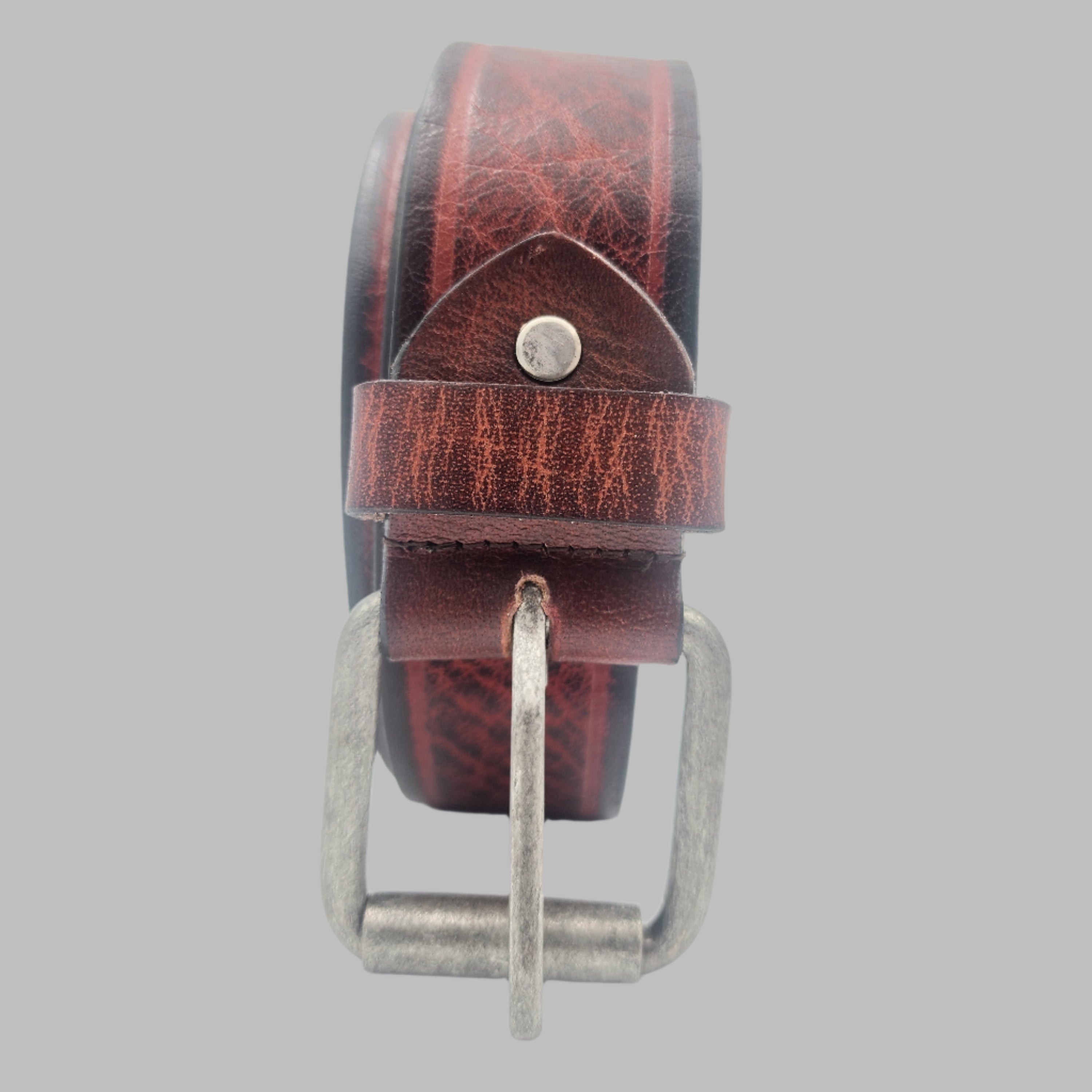 Cherry Red Leather Belt – Full Grain with Polished Silver Buckle 38mm