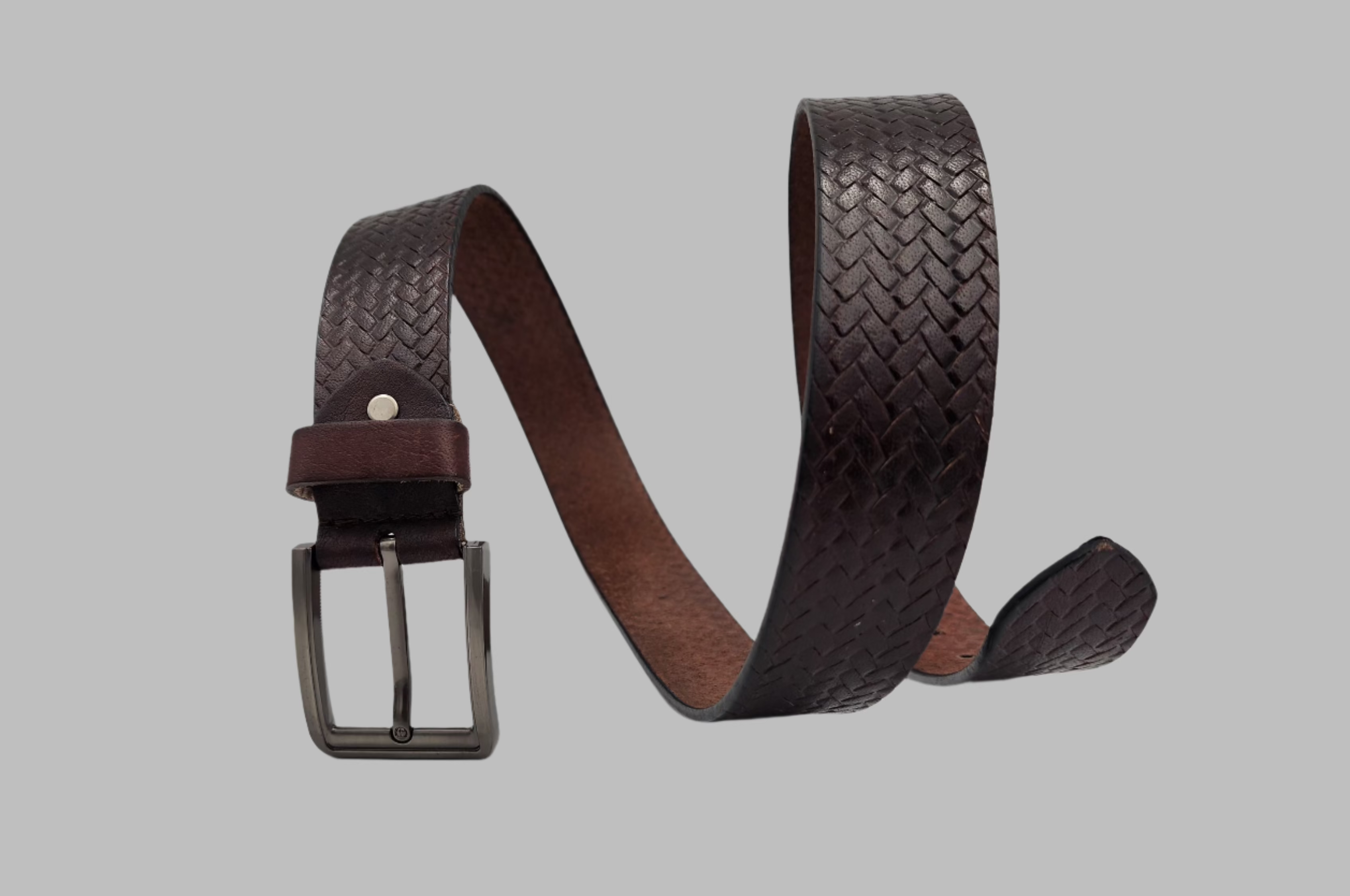 Checked Leather Belt – Premium Full-Grain 38mm