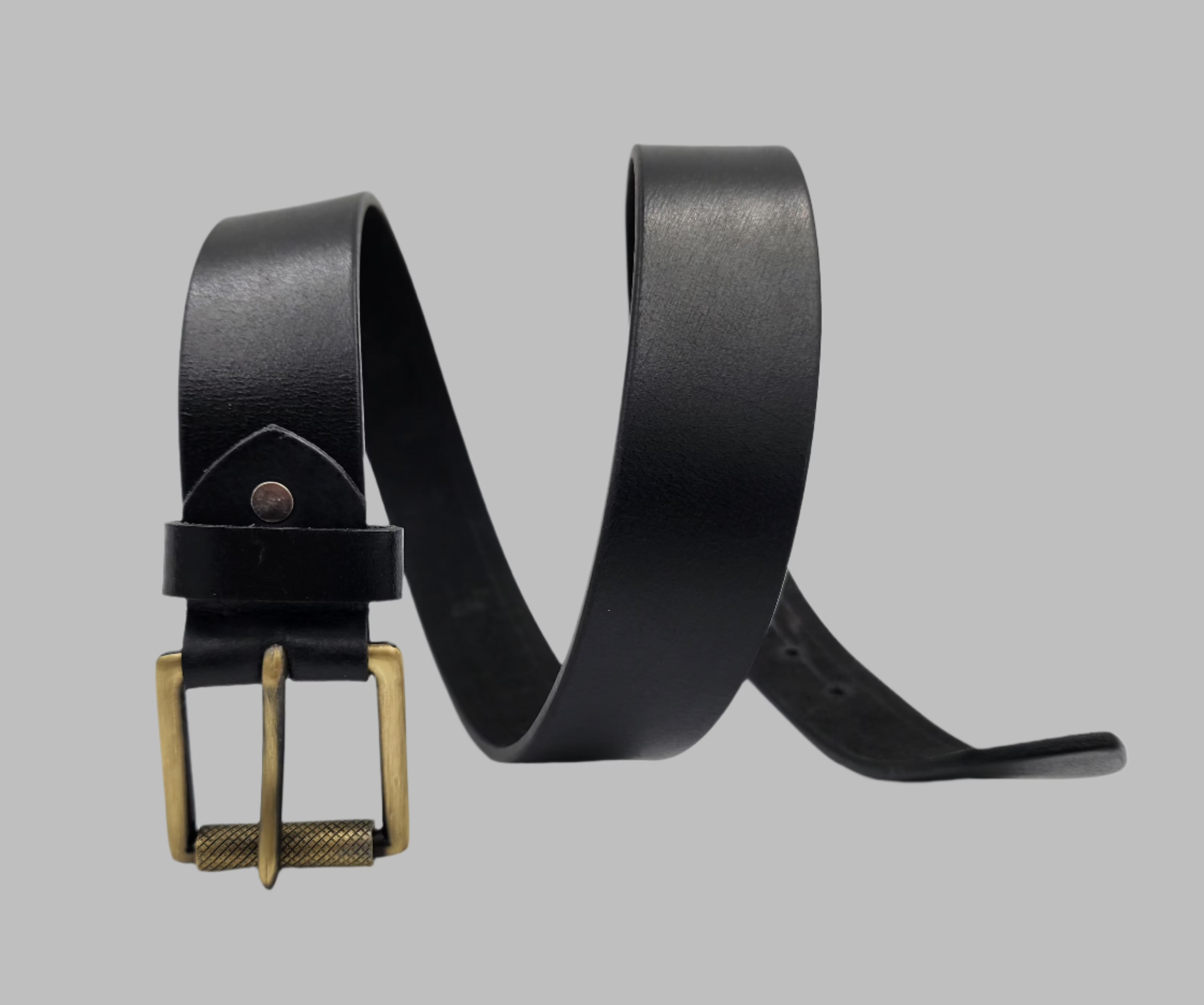 Premium Black Leather Belt | Classic Brass Buckle 38mm