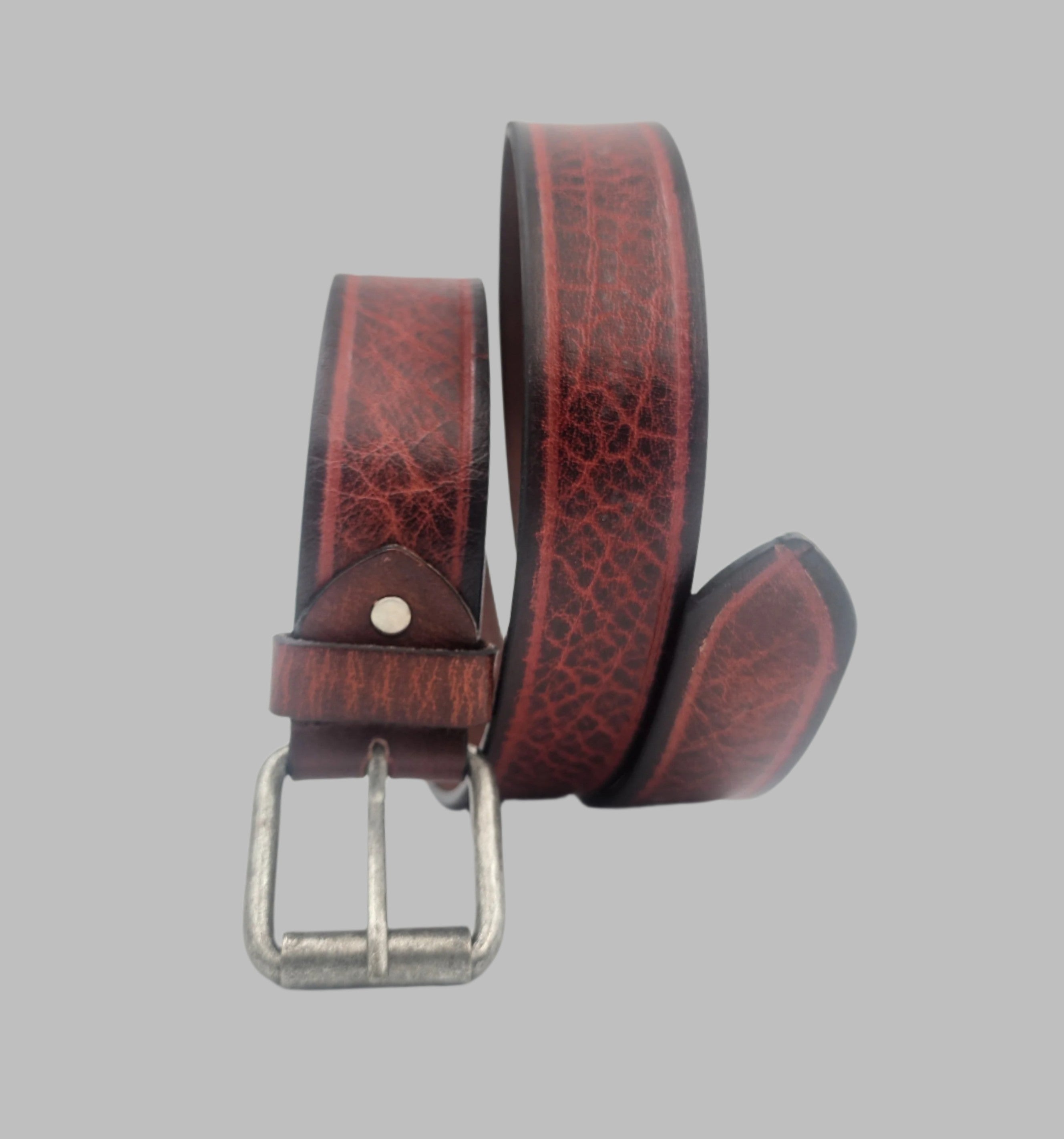 Cherry Red Leather Belt – Full Grain with Polished Silver Buckle 38mm