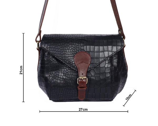 Croco-Textured Sling Bag – Leather Crossbody in Sage Green & Black (Art: BG-1460)