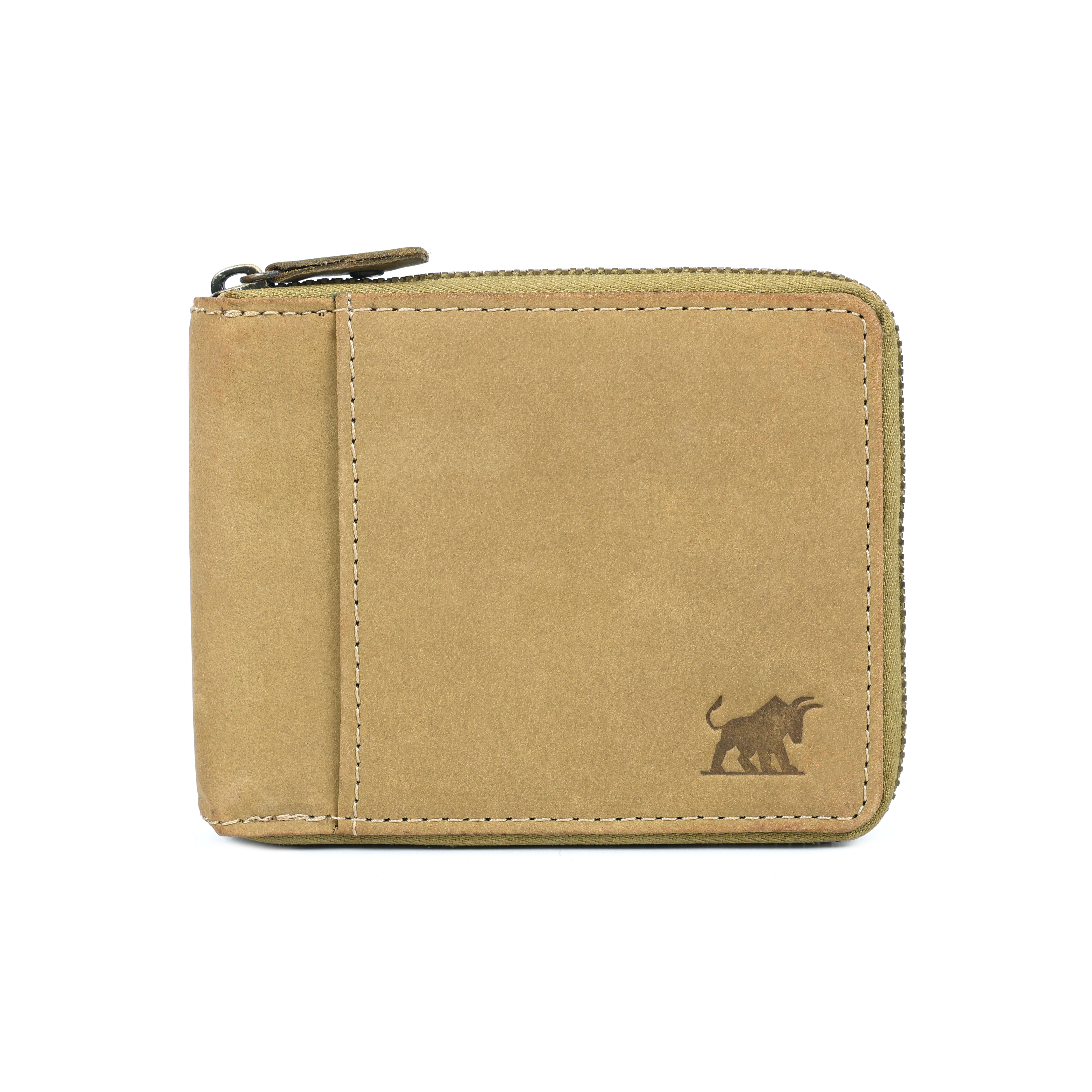 Olive Green & Light Brown Leather Zip Wallet – Premium RFID-Blocking Men's Wallet (gm-155)