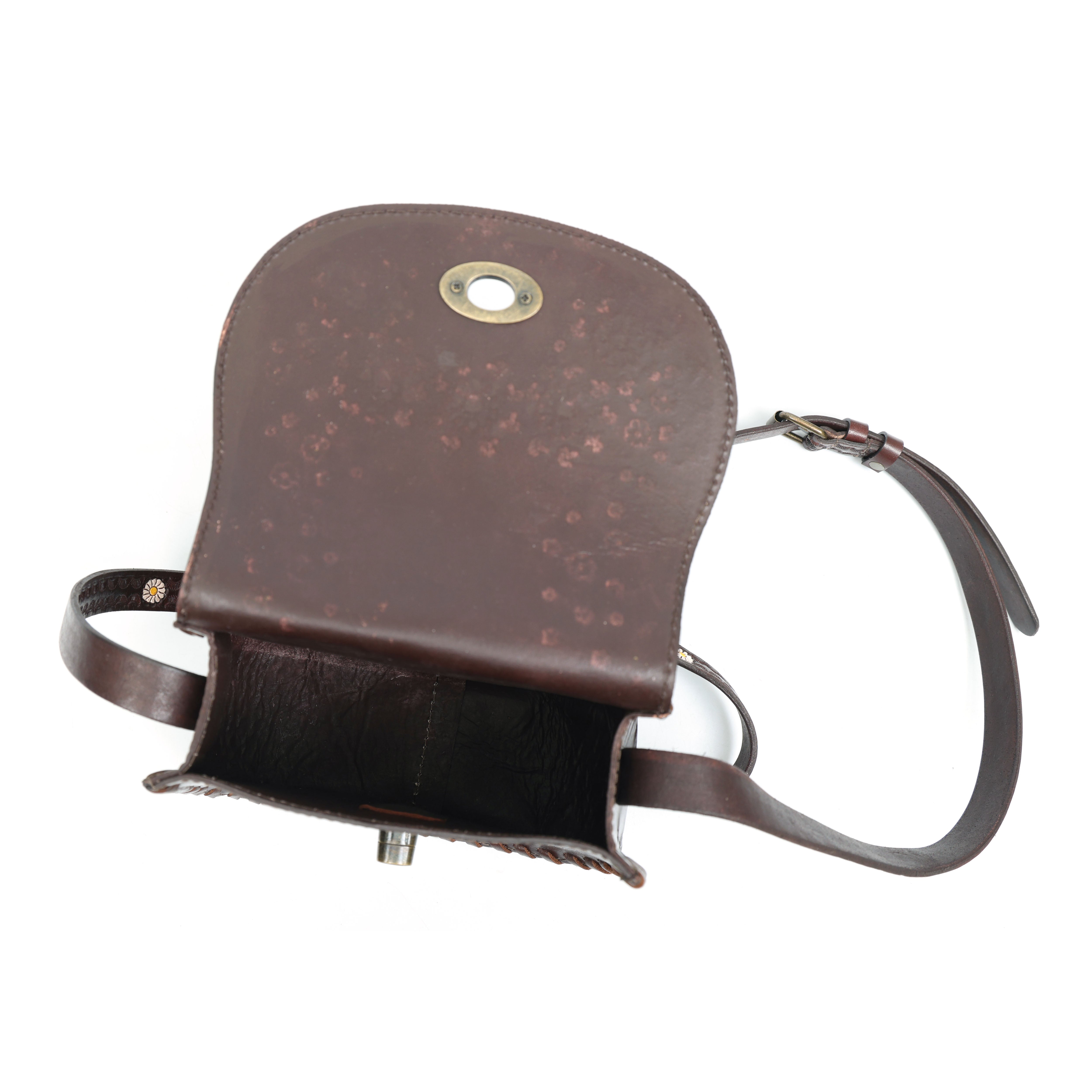 Daisy Bloom Leather Saddle Bag – Handcrafted Sling(EL-GM-47-ON)