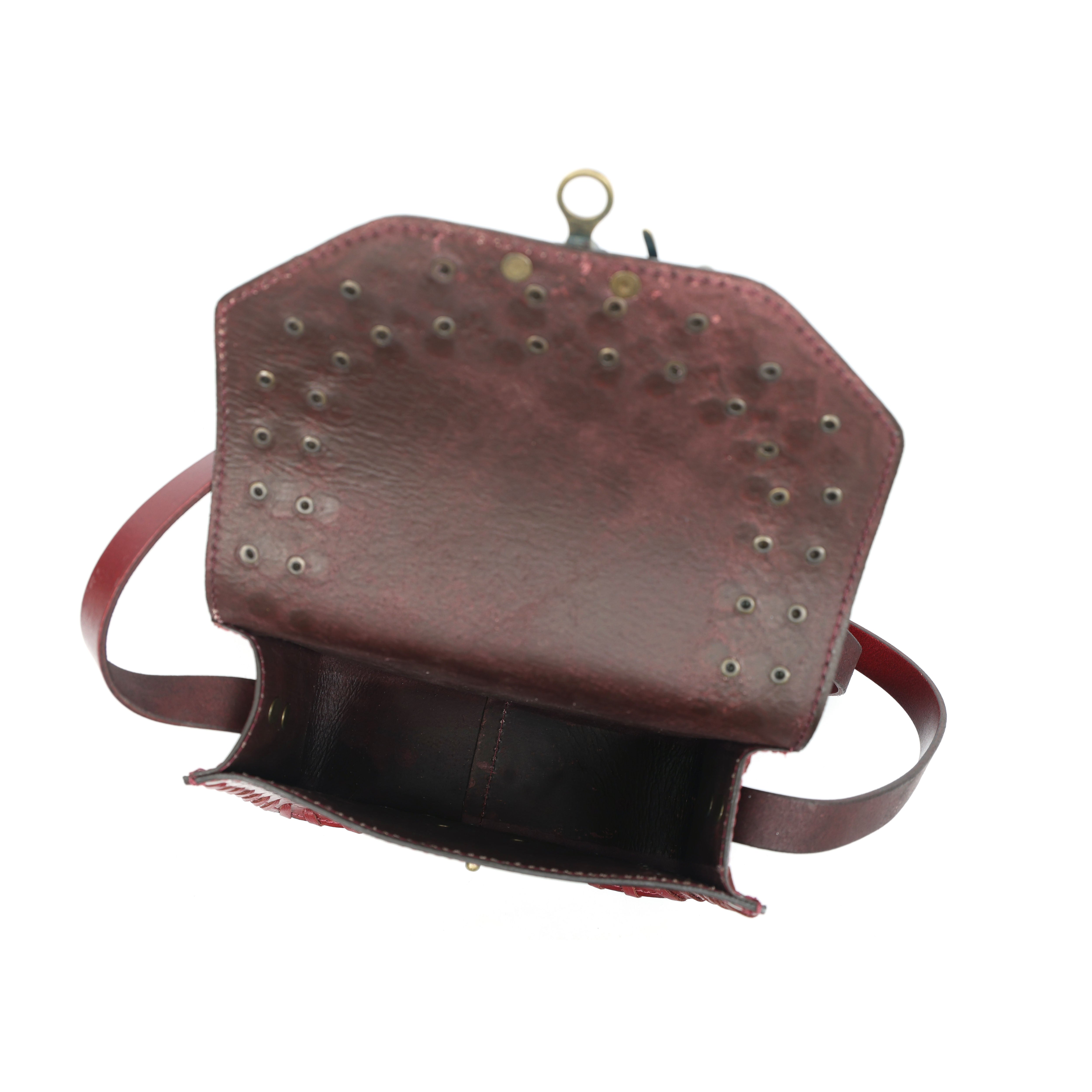 Vintage Red Leather Saddle Bag – Handcrafted Tooled Crossbody Purse(EL-GM-41-ON)