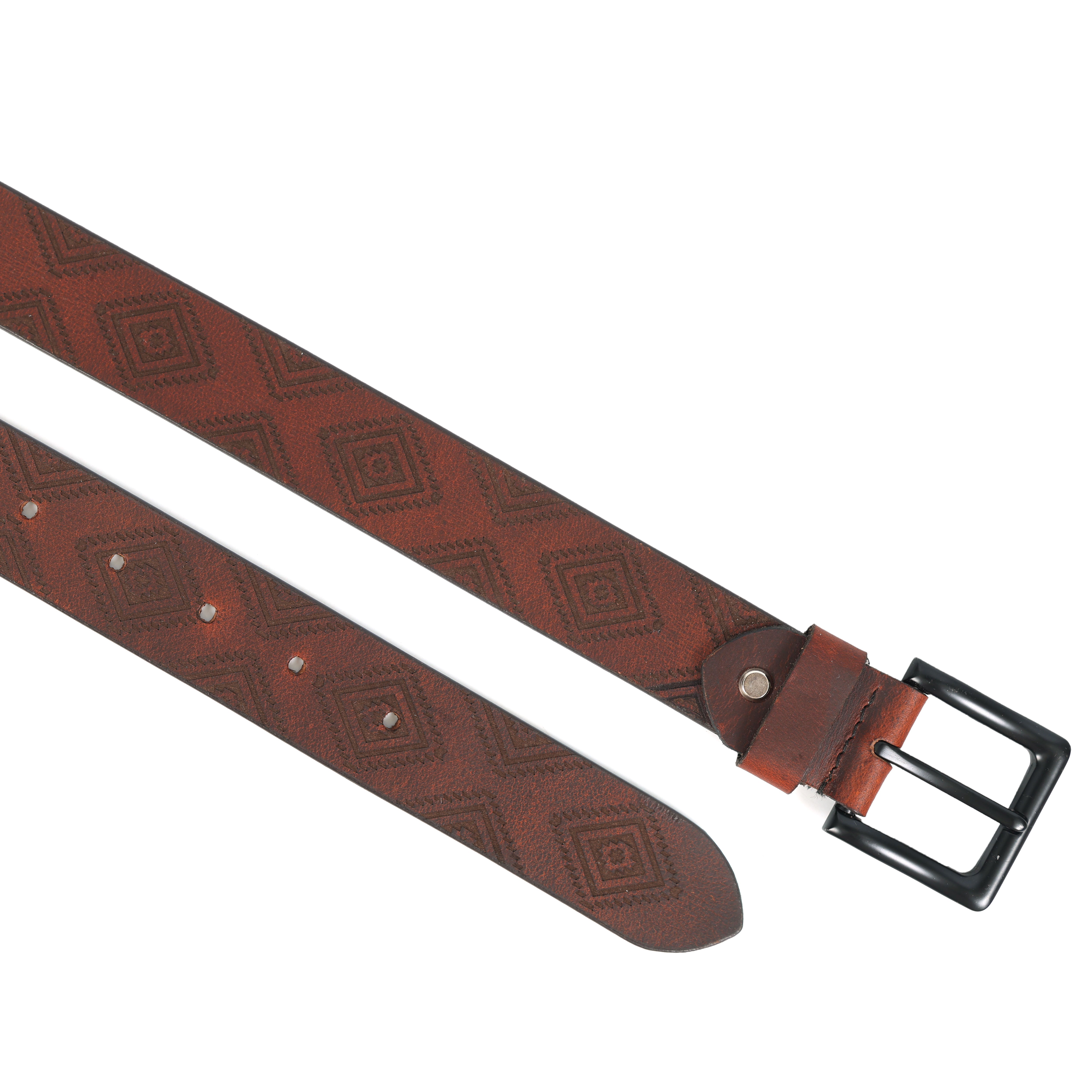 The Navigator: Full-Grain Leather Belt with Hand-Tooled Diamond Motif(40mm)