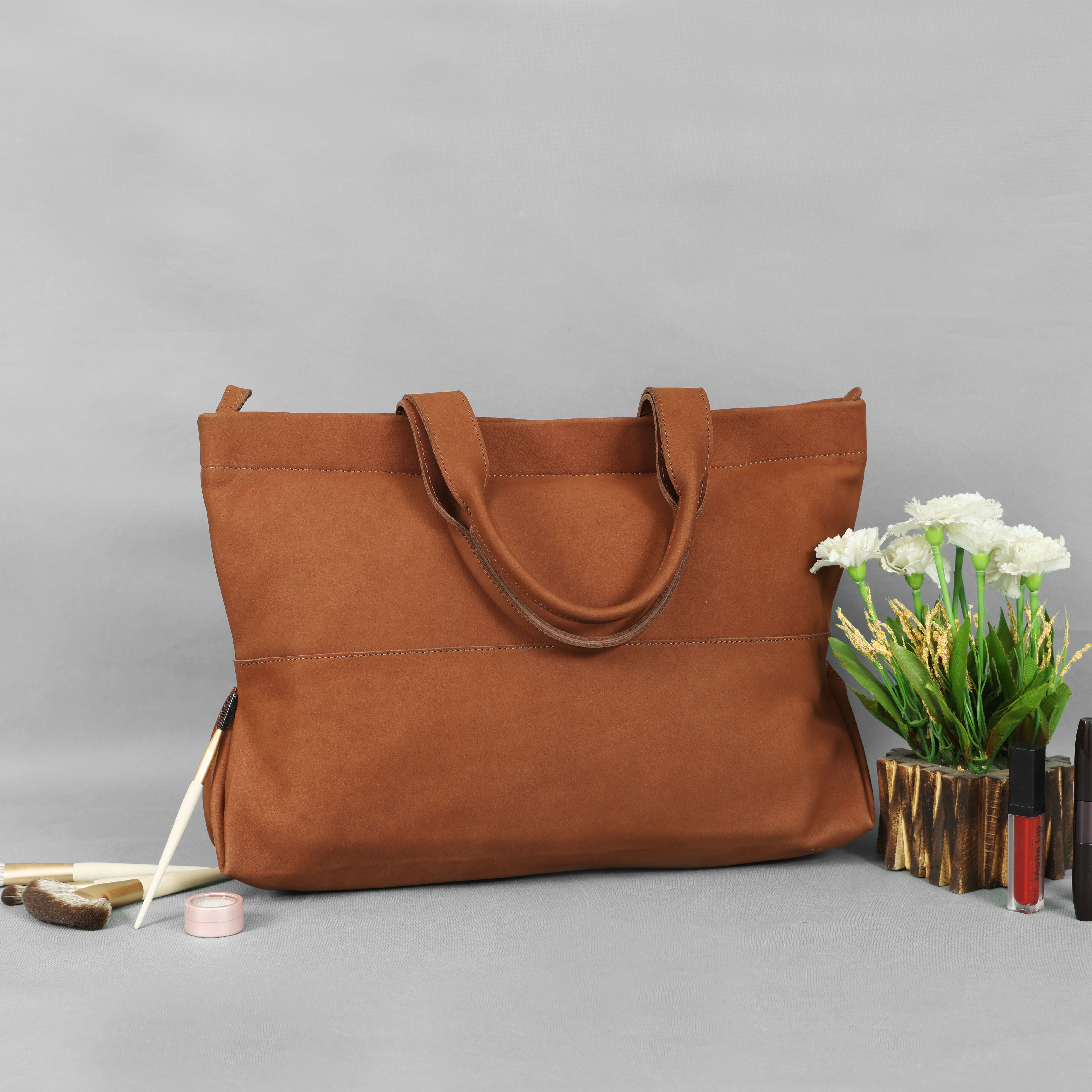 Sacha Cognac Leather Shopper Tote for Laptop(EL-GM-513-E)