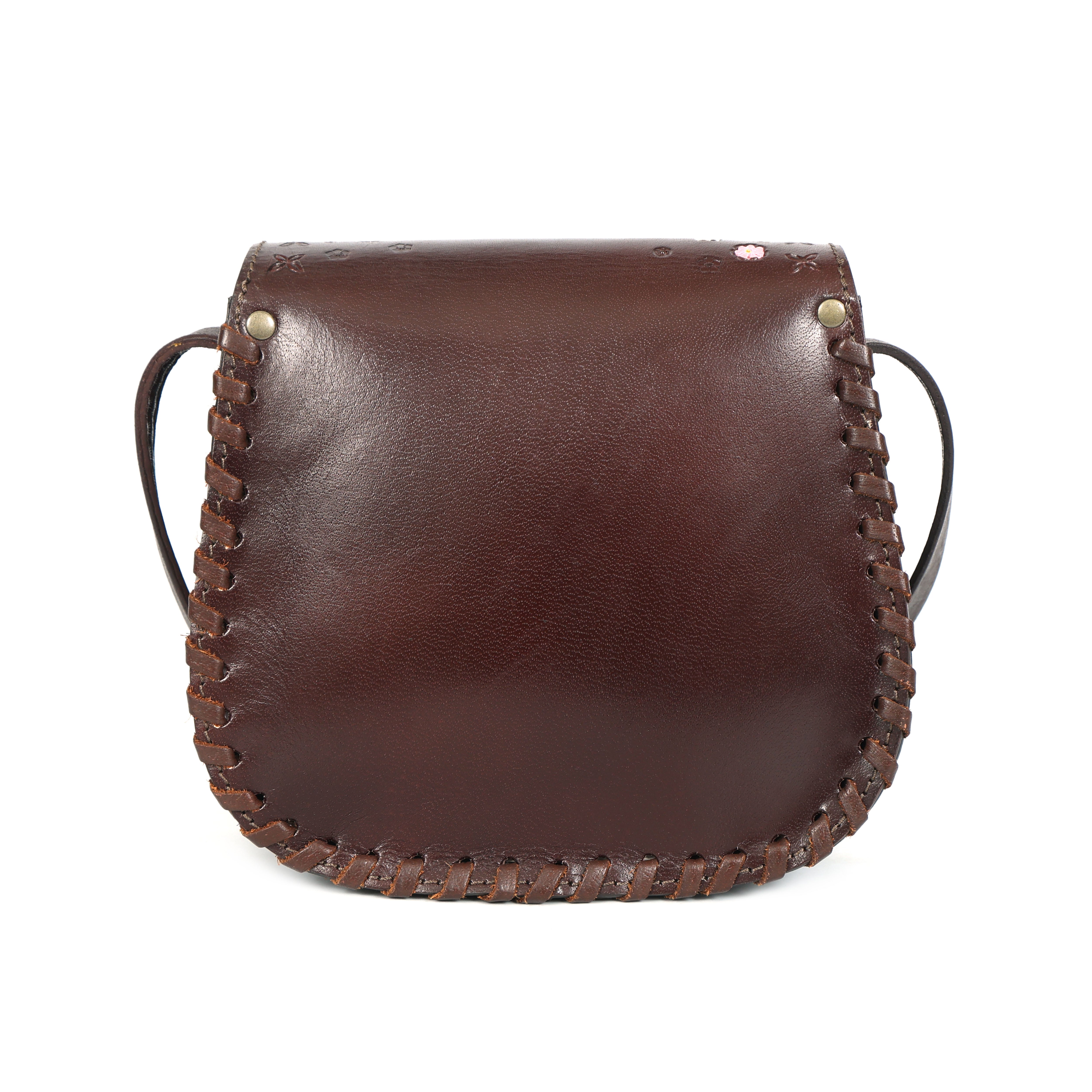 Daisy Bloom Leather Saddle Bag – Handcrafted Sling(EL-GM-47-ON)