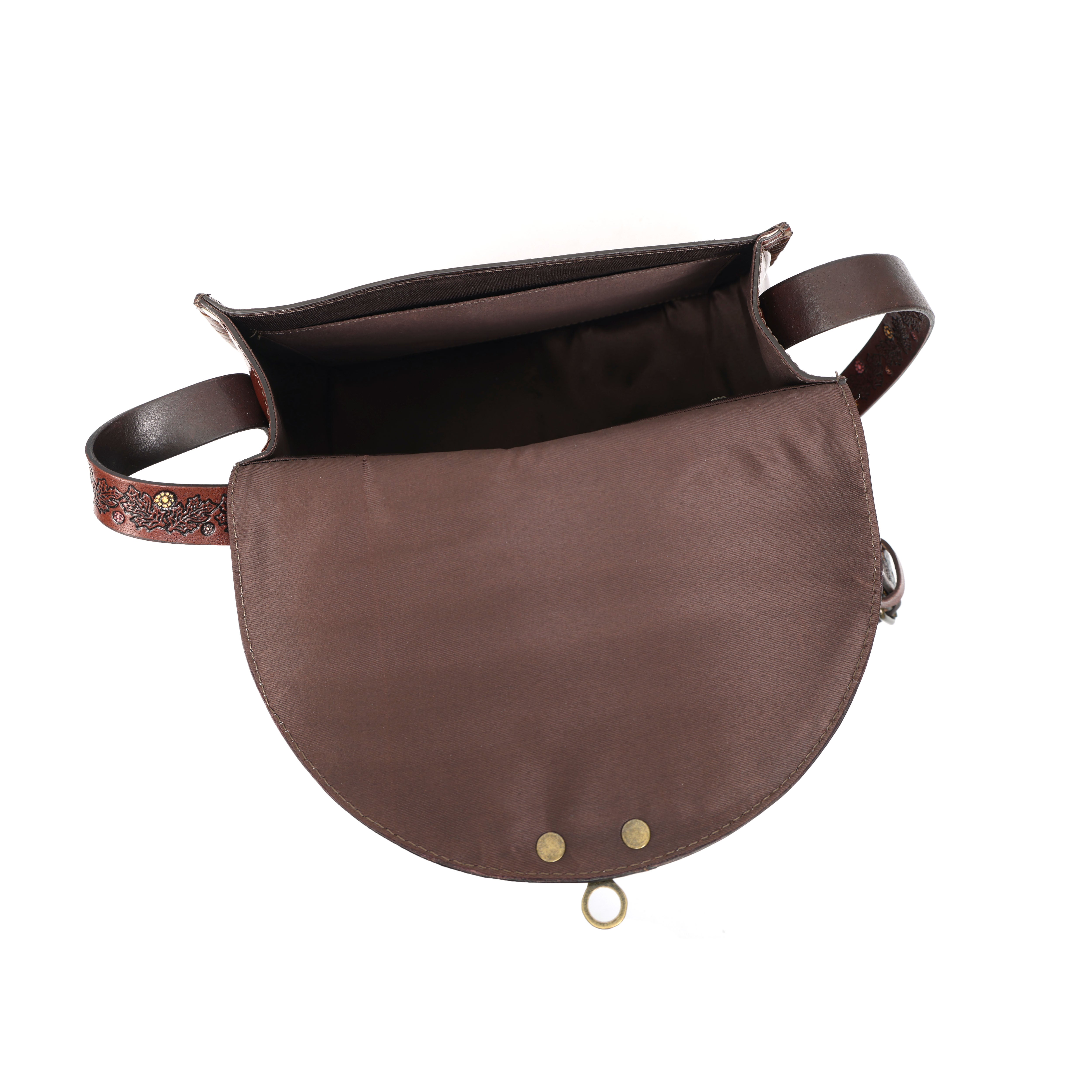 Handcrafted Sunflower Leather Saddle Bag – Brown Floral Sling Crossbody (EL-GM-44-ON)