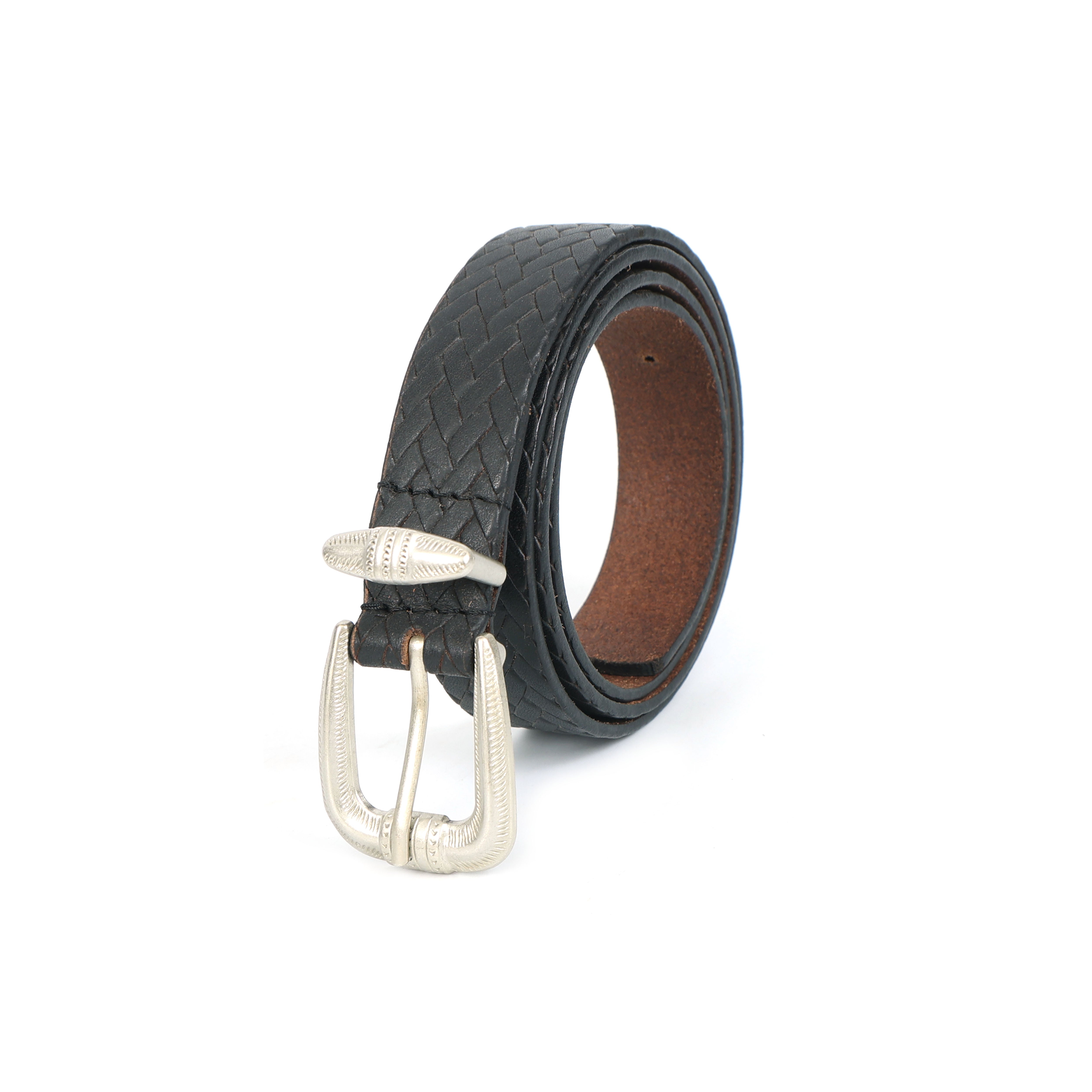 LADIES CHECKED  BLACK BELT WITH METAL TIP (25MM)