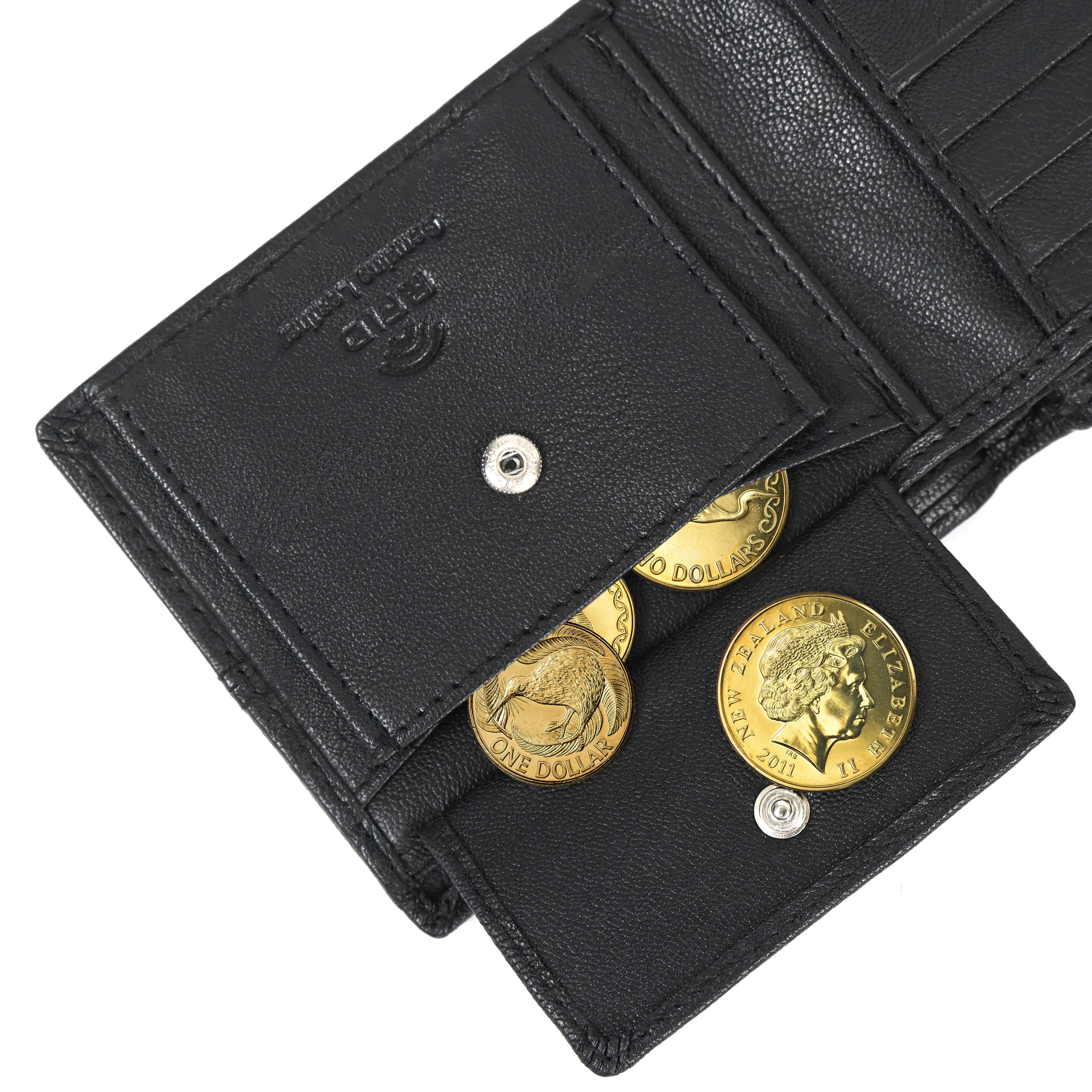 Black Leather Triangular Accent Bifold Wallet – Slim RFID Protection | NZ, Australia & Pacific Islands(GM-430)