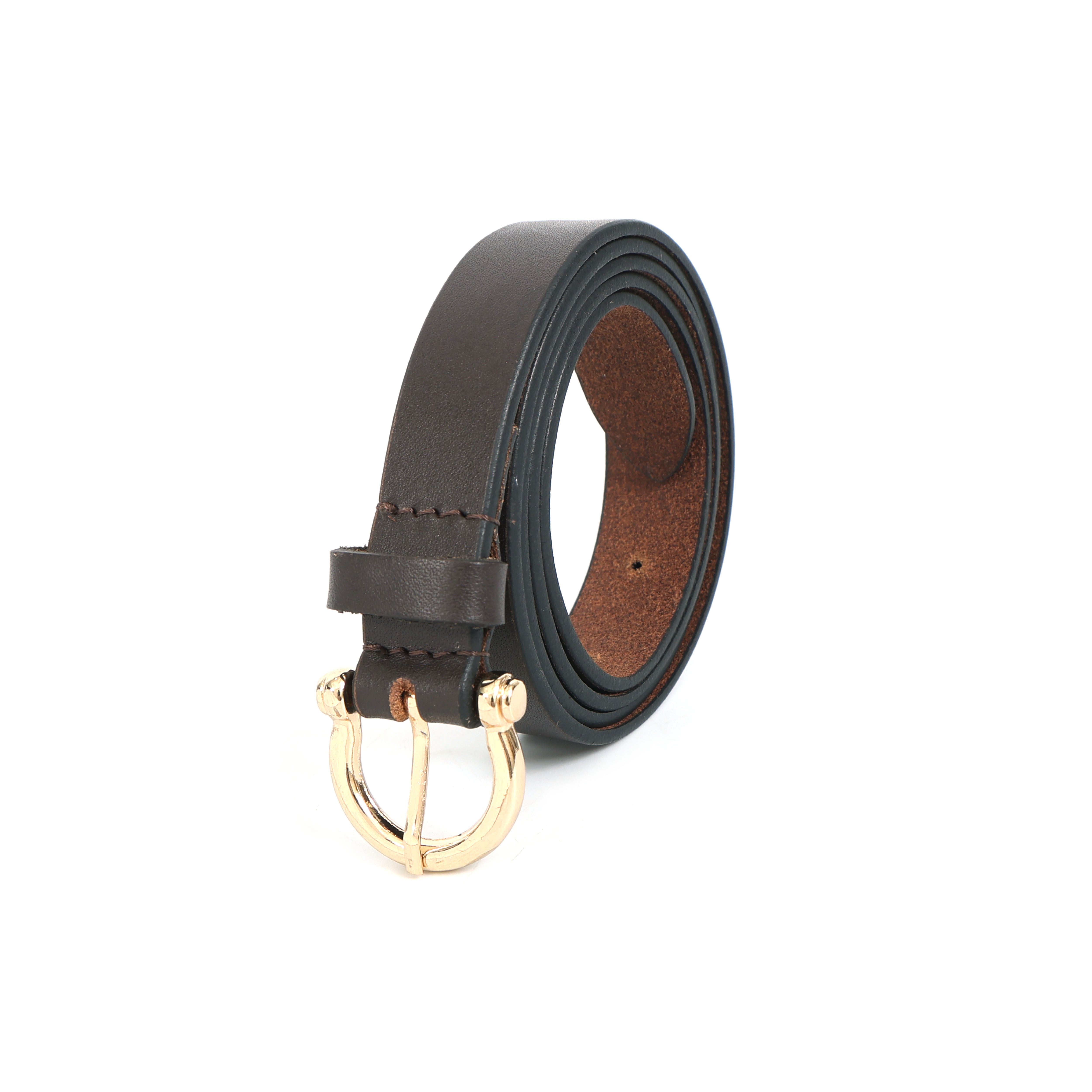 Women's 20mm Full-Grain Leather Belt With Golden Buckle | GM Leather NZ (20MM)