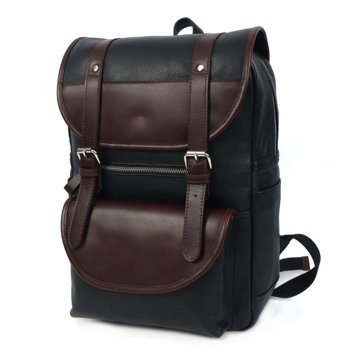 Two-Tone Leather Rucksack | Black & Brown Laptop Backpack (1611)