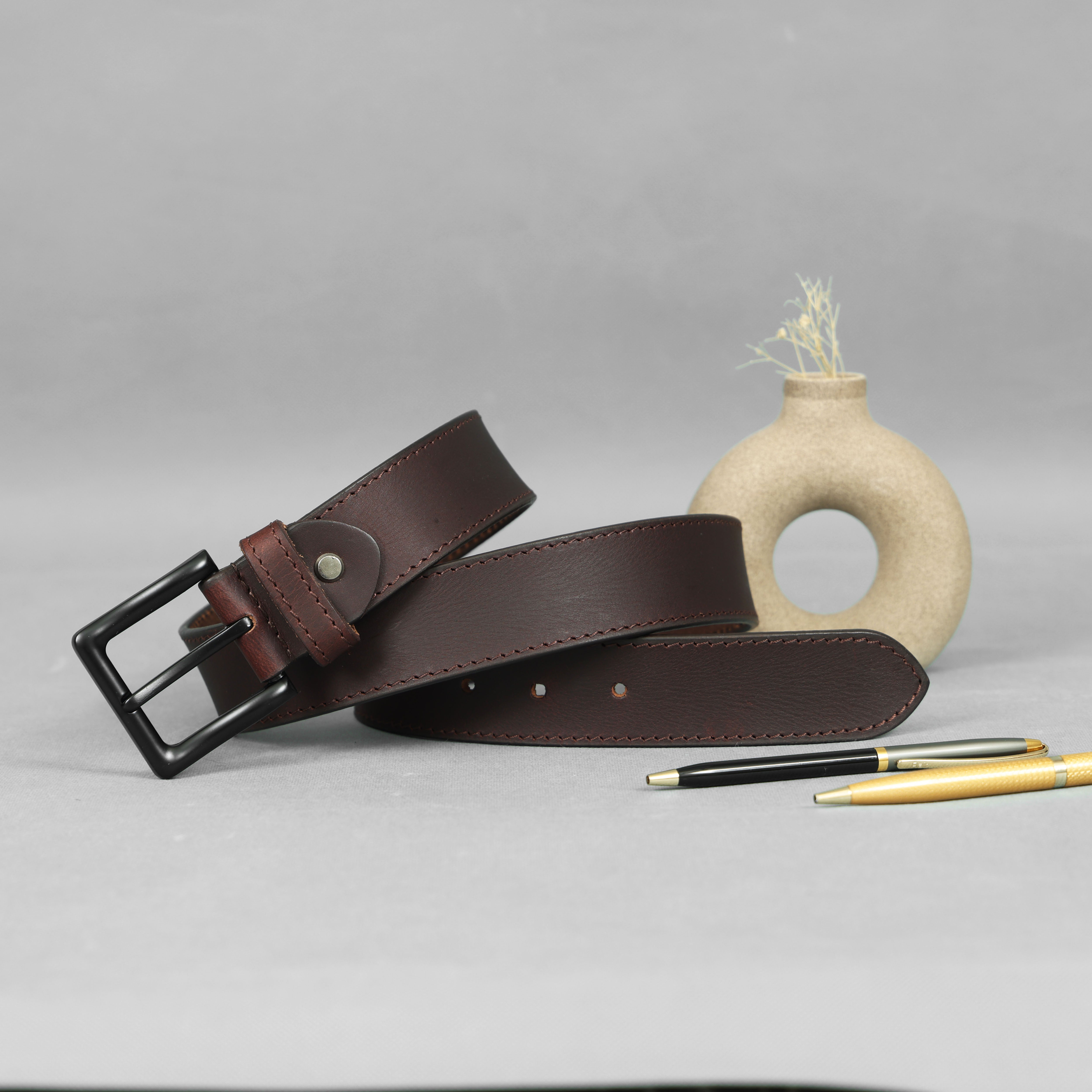 Men's Full-Grain Leather Casual Belt | Antique Brass Buckle | GM Leather(40mm)
