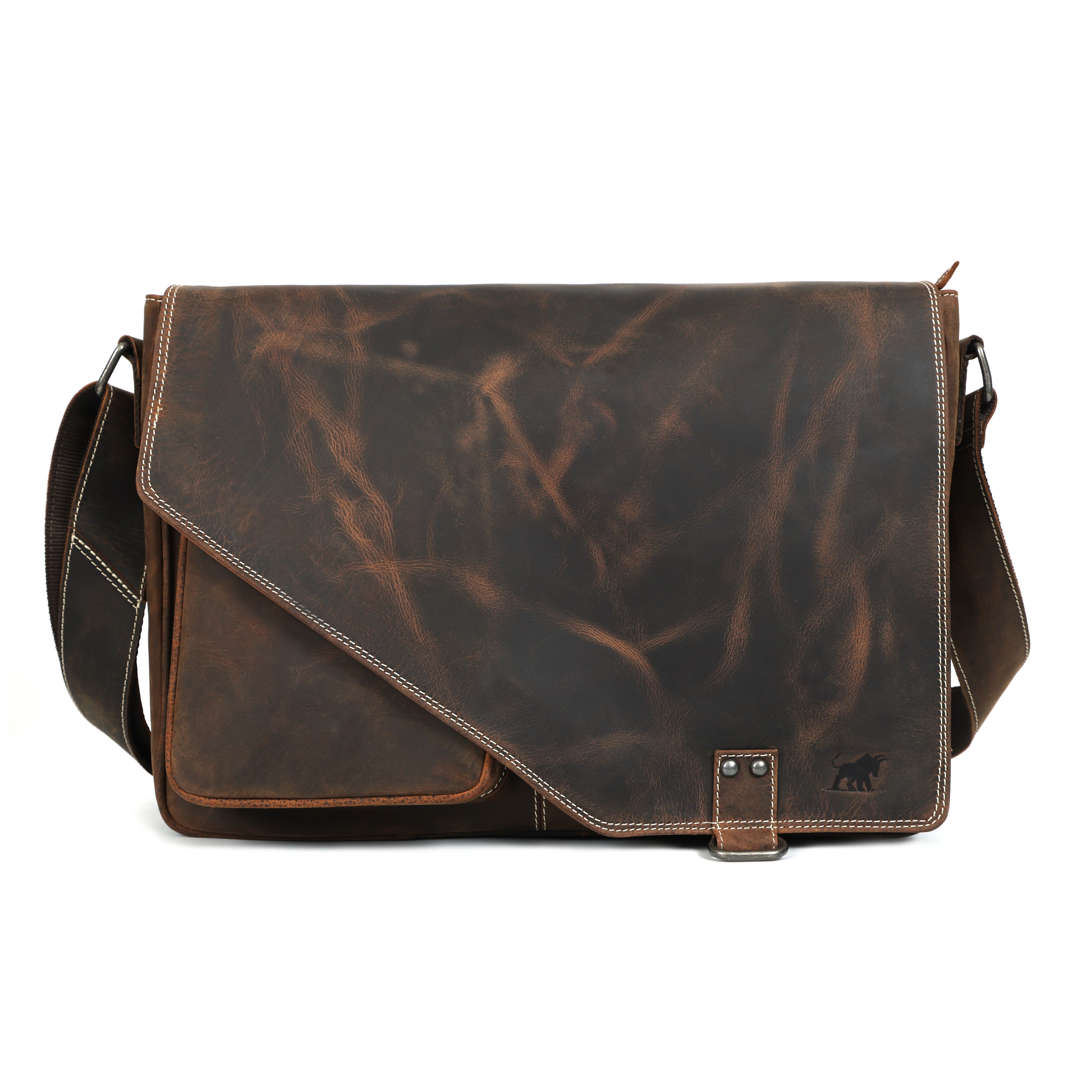 Vintage Leather Messenger Bag – Rustic Full-Grain Satchel(EL-GM-121-V)