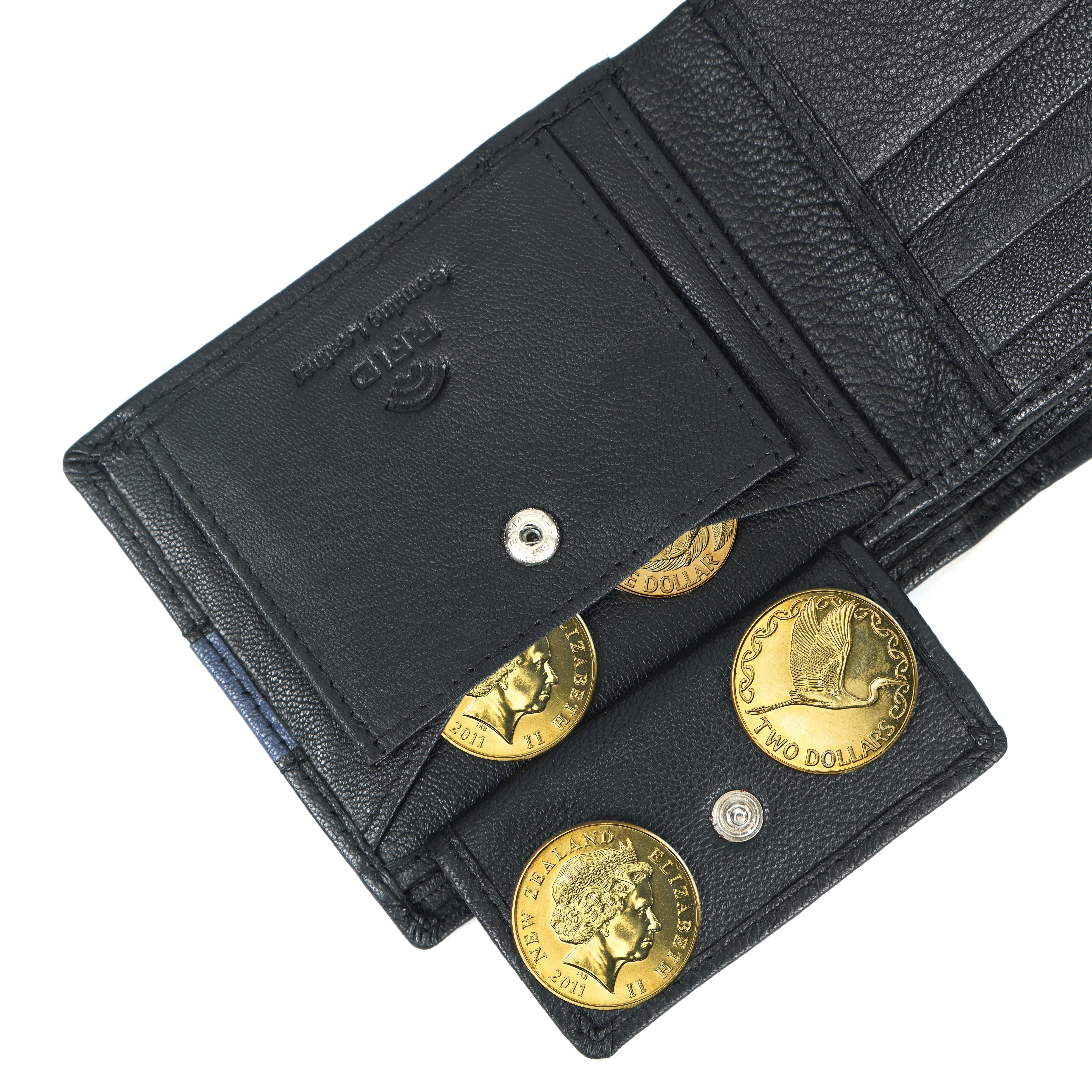 Men’s Genuine Leather Wallet – Bifold Card Holder with Color Accent Stripe | Premium Gift for NZ, Australia & Pacific Islands(GM-420)