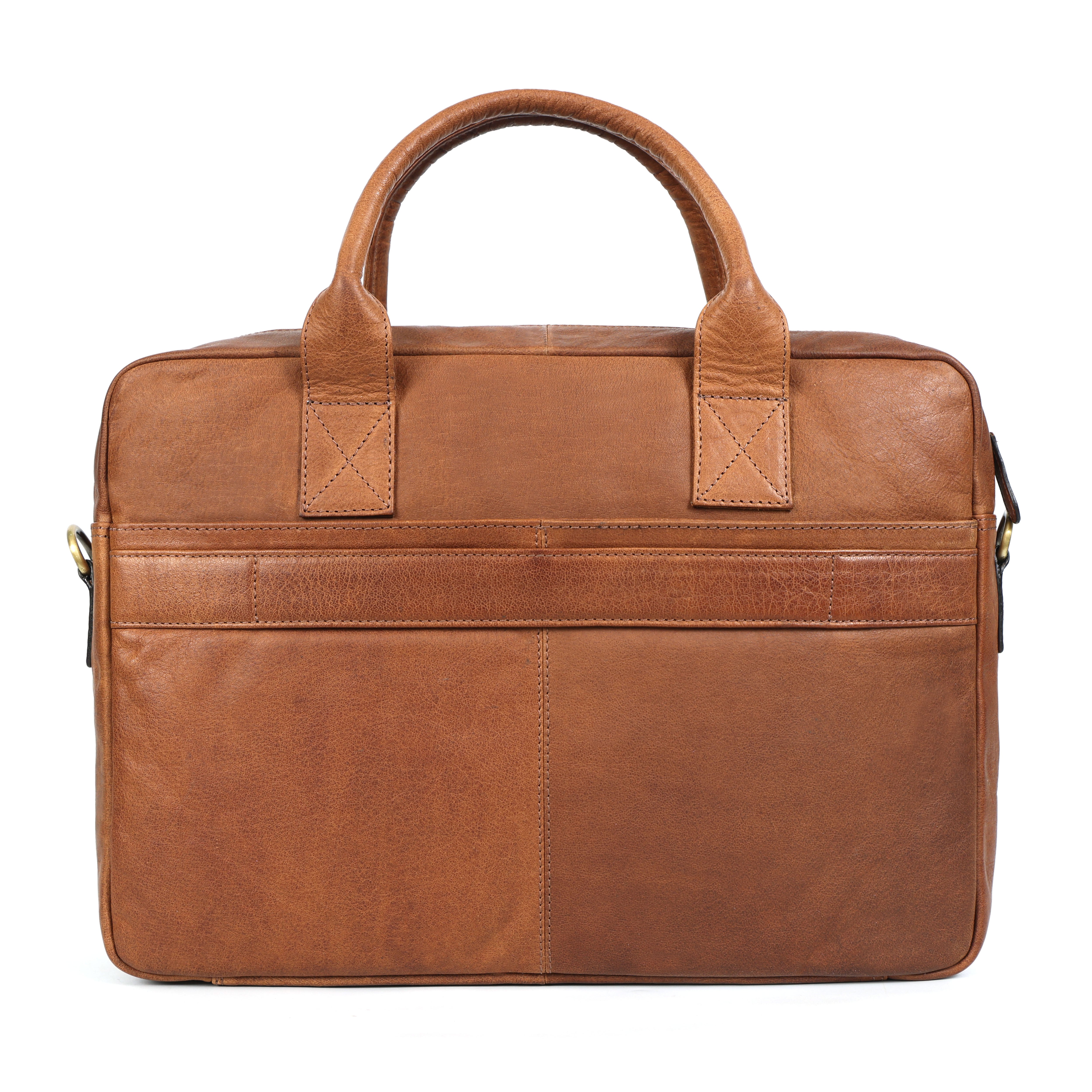 Brown leather briefcase on a white background