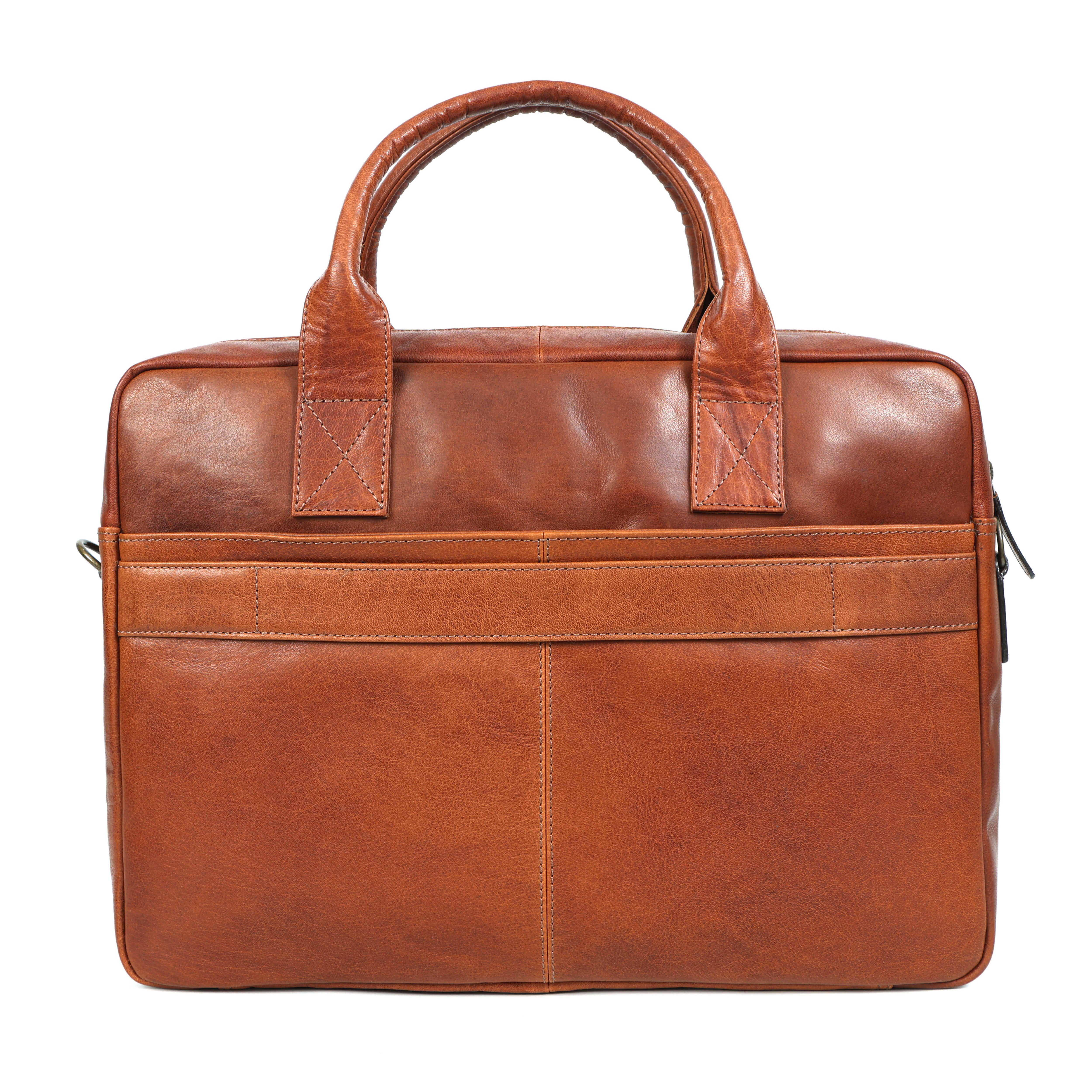 Brown leather briefcase on a white background