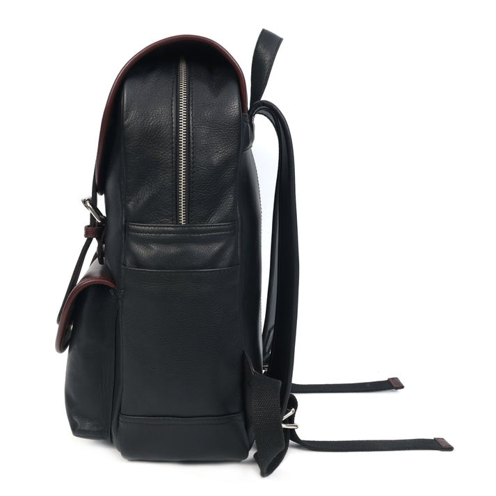 Two-Tone Leather Rucksack | Black & Brown Laptop Backpack (1611)