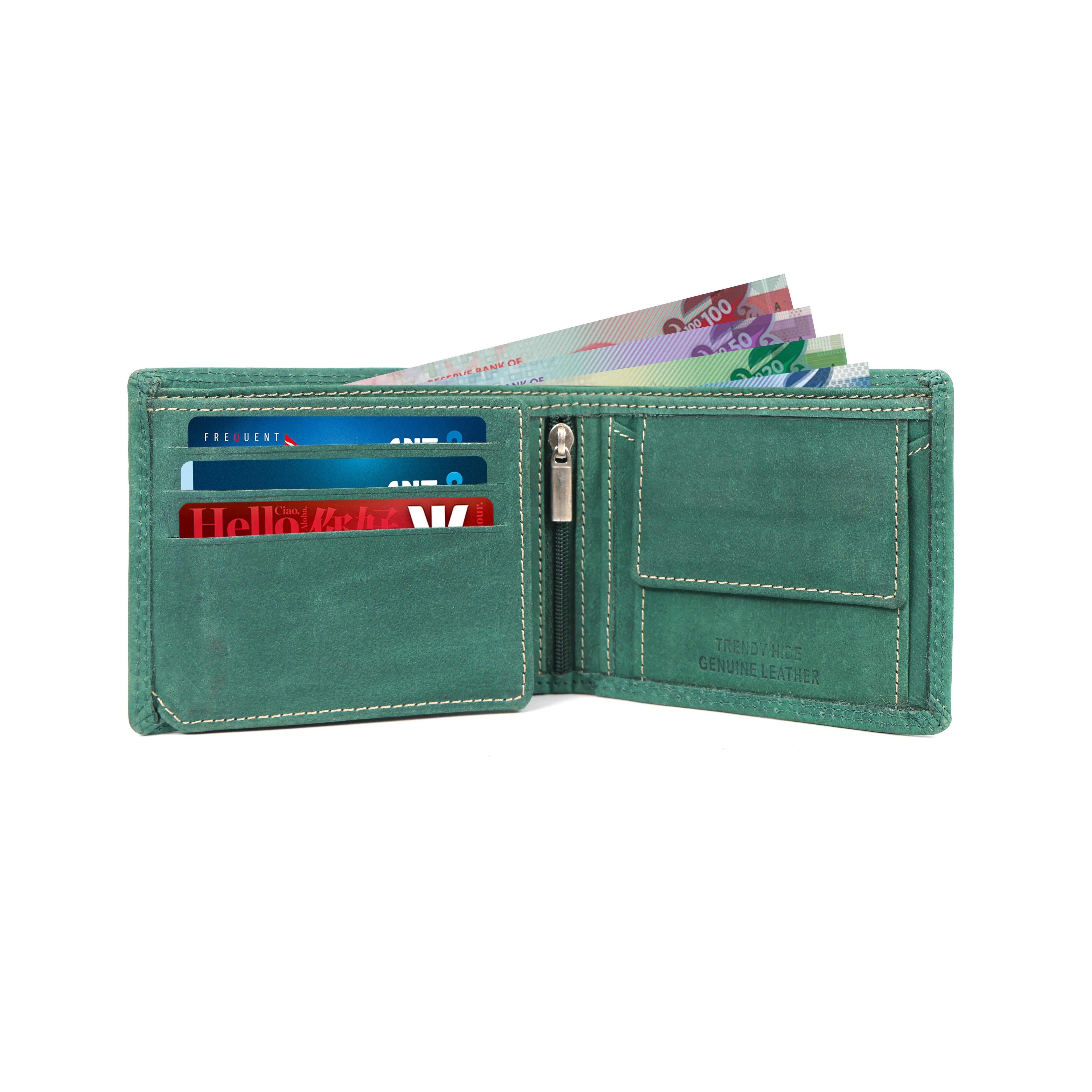 RFID Protected Hunter Green Leather Wallet – Premium Bifold Card Holder for Men | Durable Genuine Leather Wallet NZ, AU & Pacific Islands