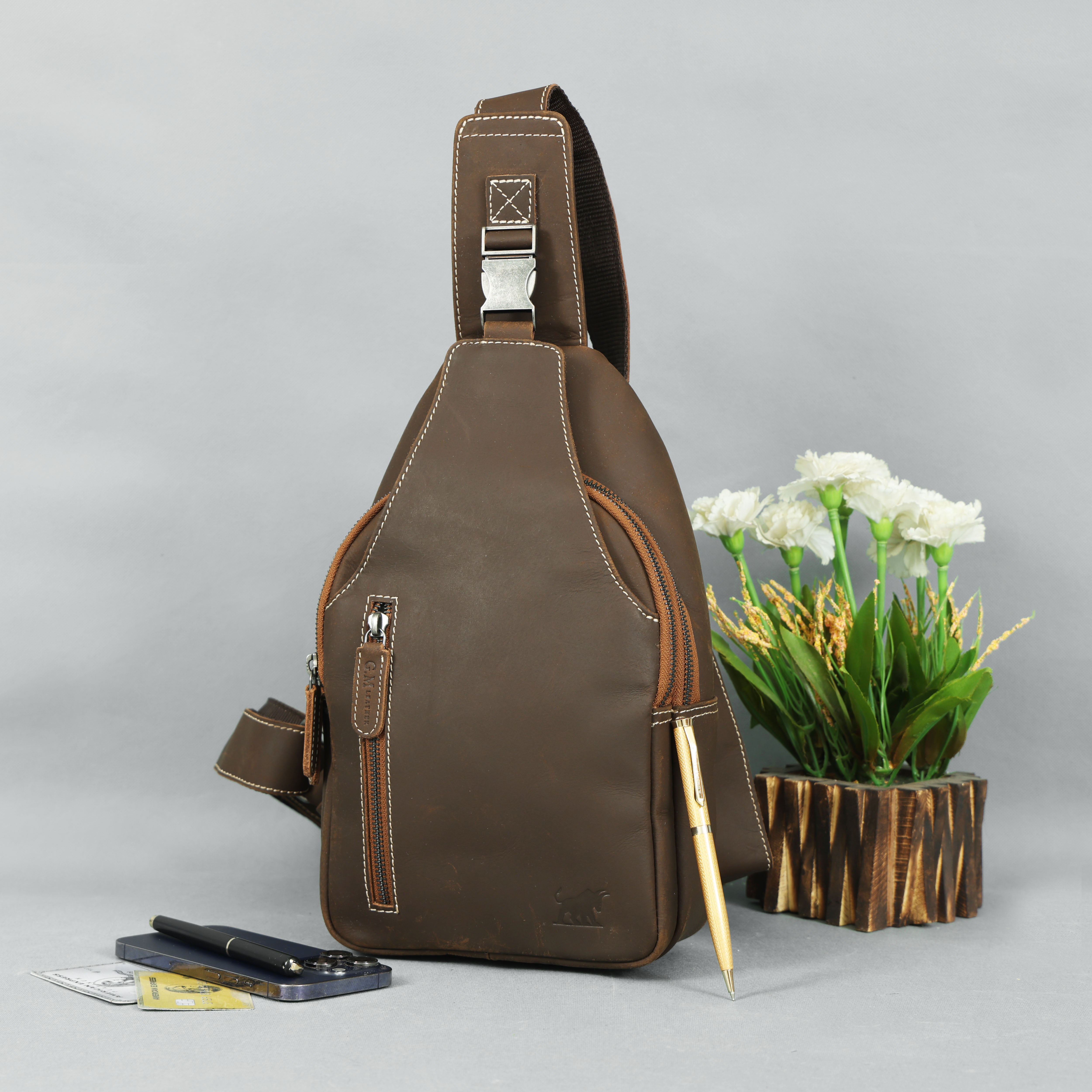 Leather Crossbody Chest Bag GM Leather Travel(EL-GM-07-V)