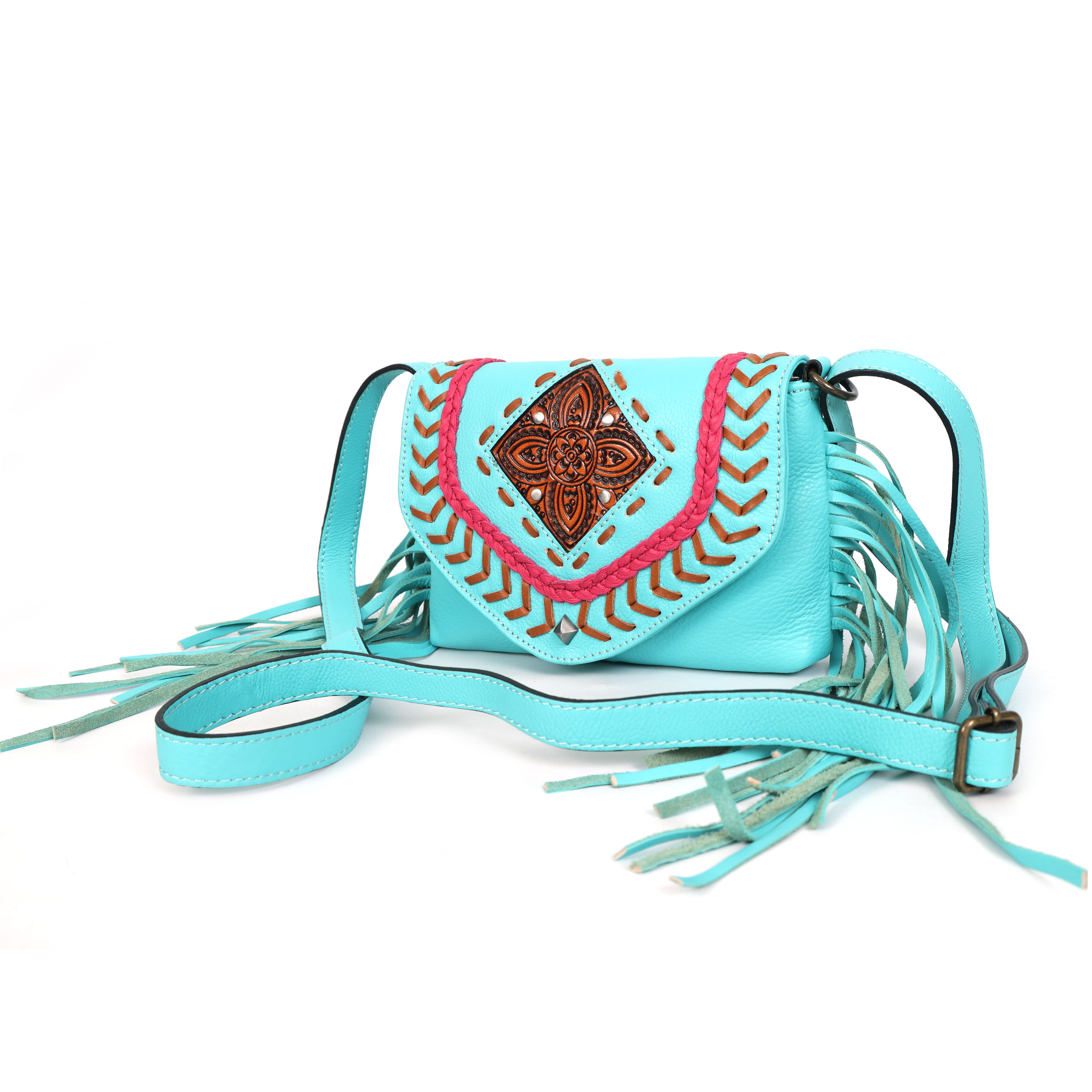 Coachella Sling | Boho Fringe Crossbody with Hand-Tooled Design(EL-GM-48-ON )