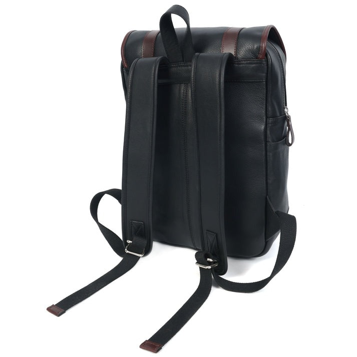 Two-Tone Leather Rucksack | Black & Brown Laptop Backpack (1611)
