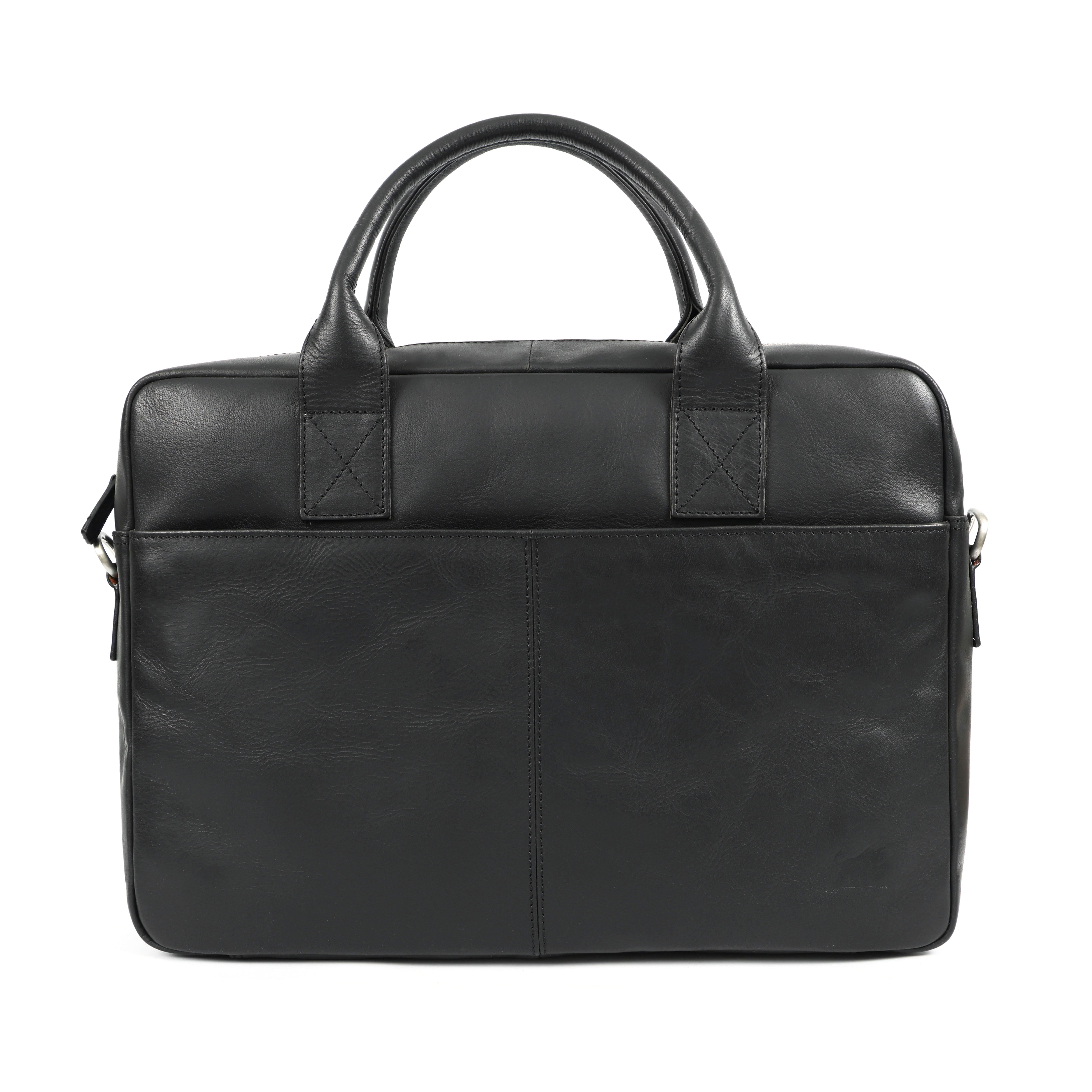 Black leather briefcase on a white background