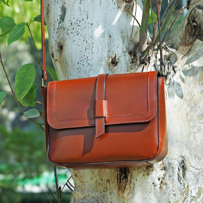 Authentic Full-Grain Leather Crossbody Satchel | GM Leather(1614)