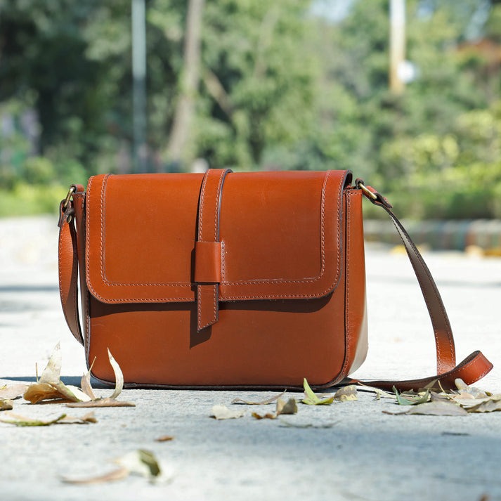 Authentic Full-Grain Leather Crossbody Satchel | GM Leather(1614)
