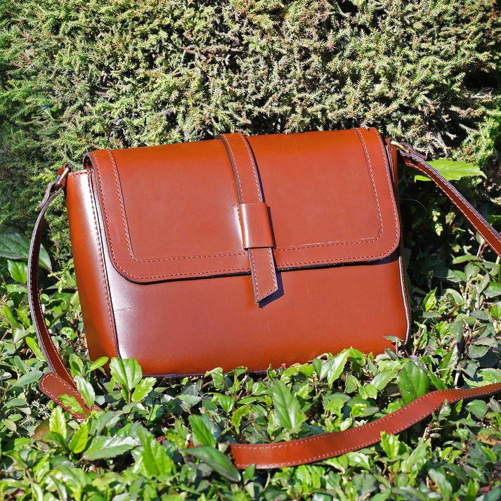 Authentic Full-Grain Leather Crossbody Satchel | GM Leather(1614)