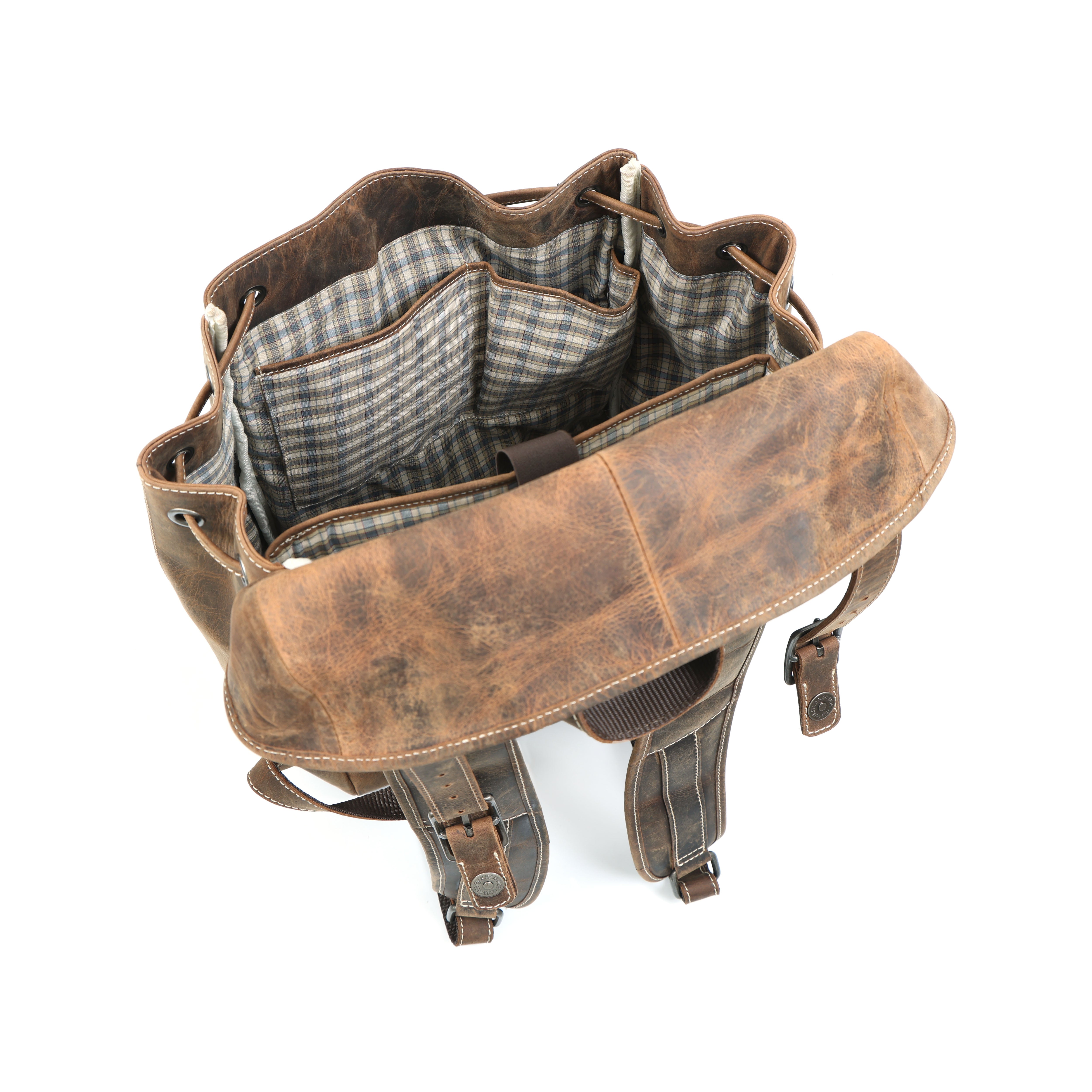 Vintage Distressed Hunter Leather Rucksack | Drawstring Backpack Brown