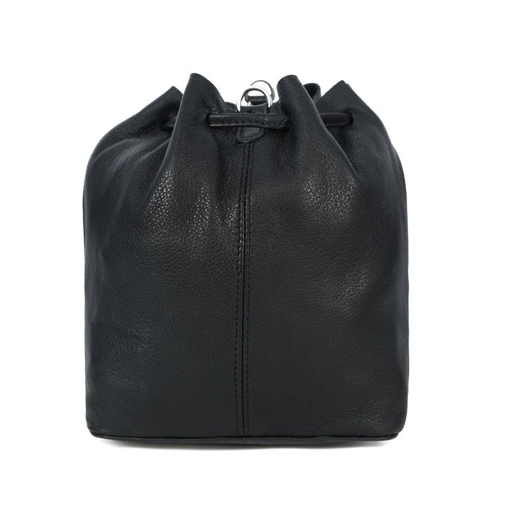 Premium Black Leather Bucket Bag | Small Crossbody Drawstring(1755)
