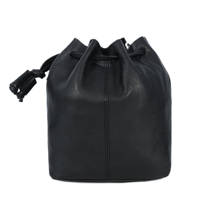 Premium Black Leather Bucket Bag | Small Crossbody Drawstring(1755)