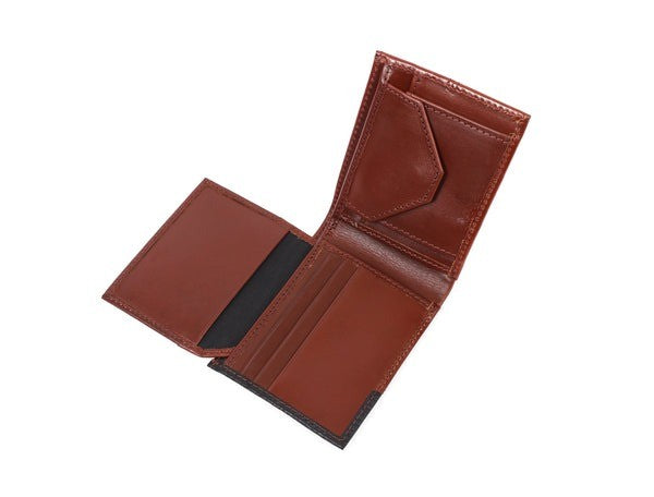 Men’s Bifold Leather Wallet – Brown & Black Genuine Leather with Coin Pocket(LA-1401)