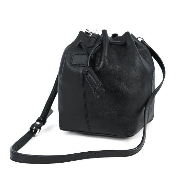 Premium Black Leather Bucket Bag | Small Crossbody Drawstring(1755)