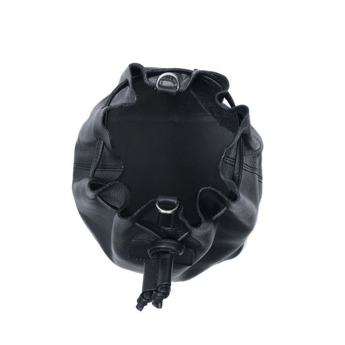 Premium Black Leather Bucket Bag | Small Crossbody Drawstring(1755)