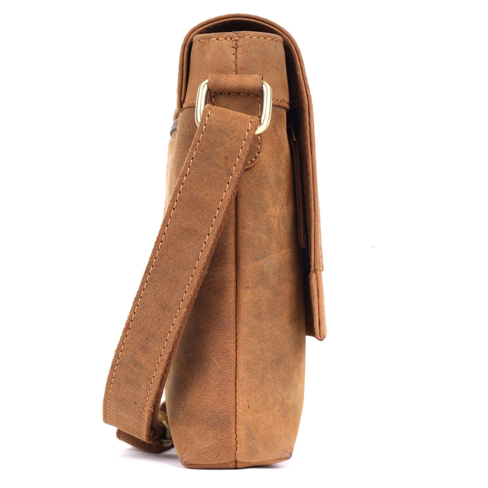 GM Leather Tan & Black Full-Grain Crossbody Messenger Bag(NZ-704 WL -BLK)