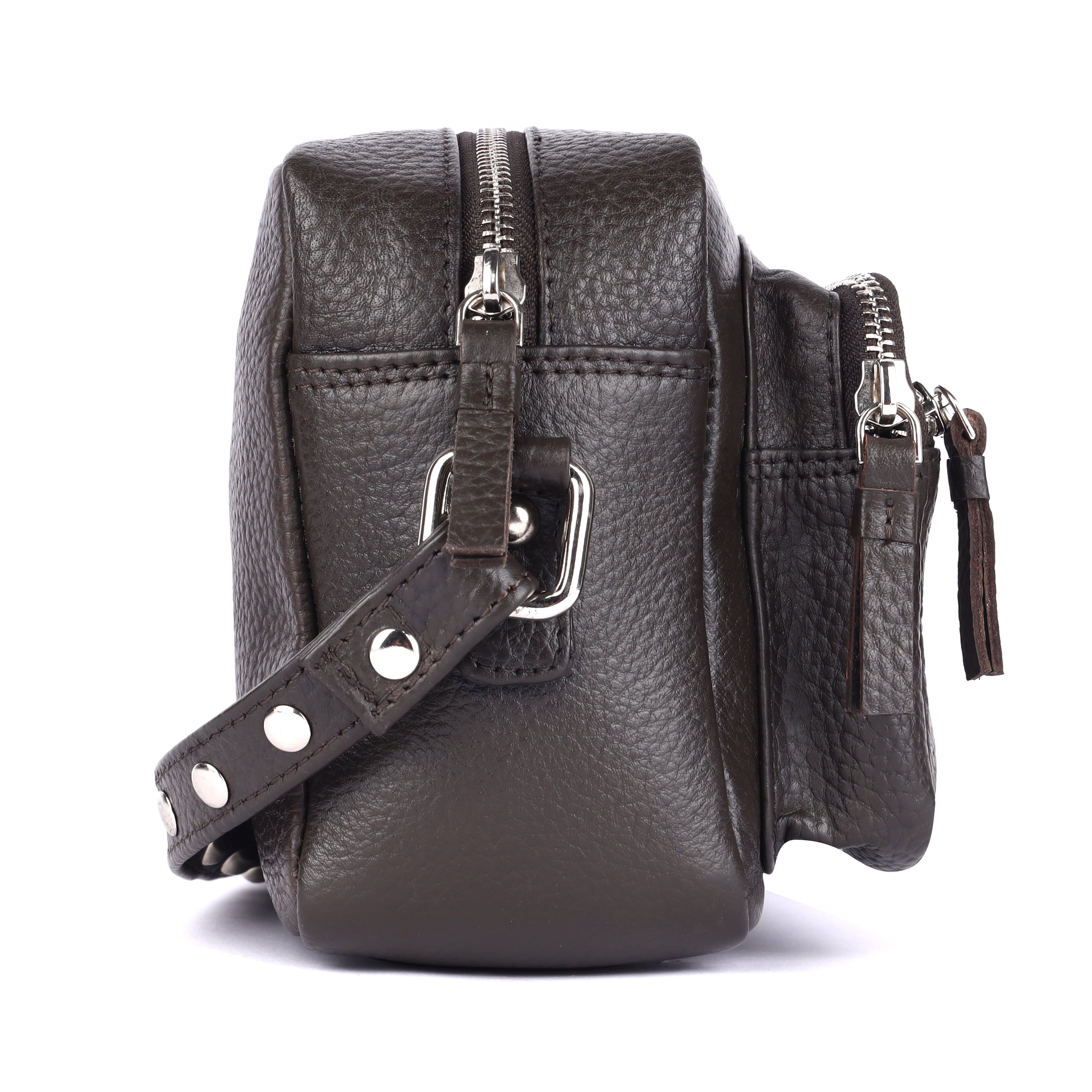Men's Leather Messenger Bag | Studded Pebble-Grain Pouch