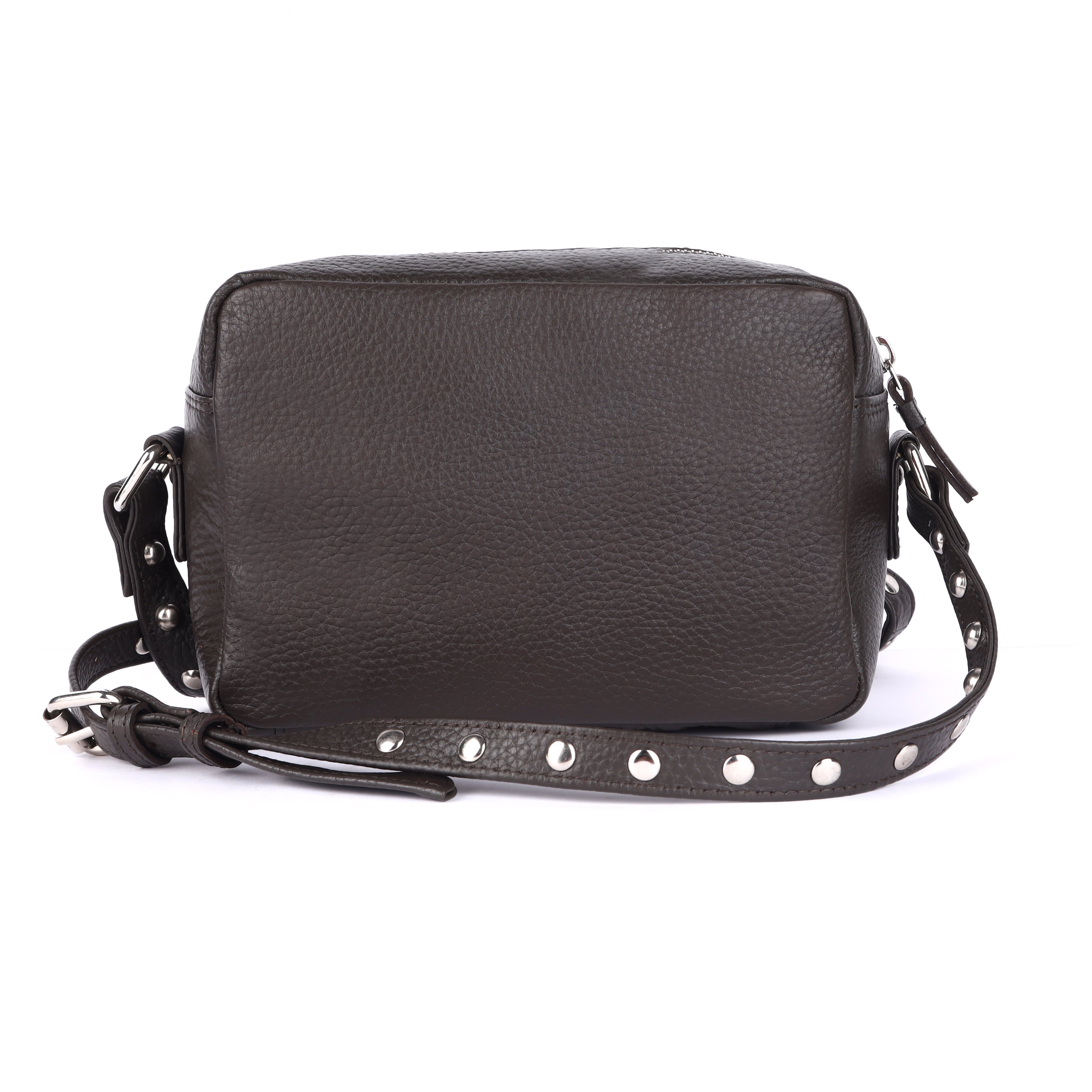 Men's Leather Messenger Bag | Studded Pebble-Grain Pouch