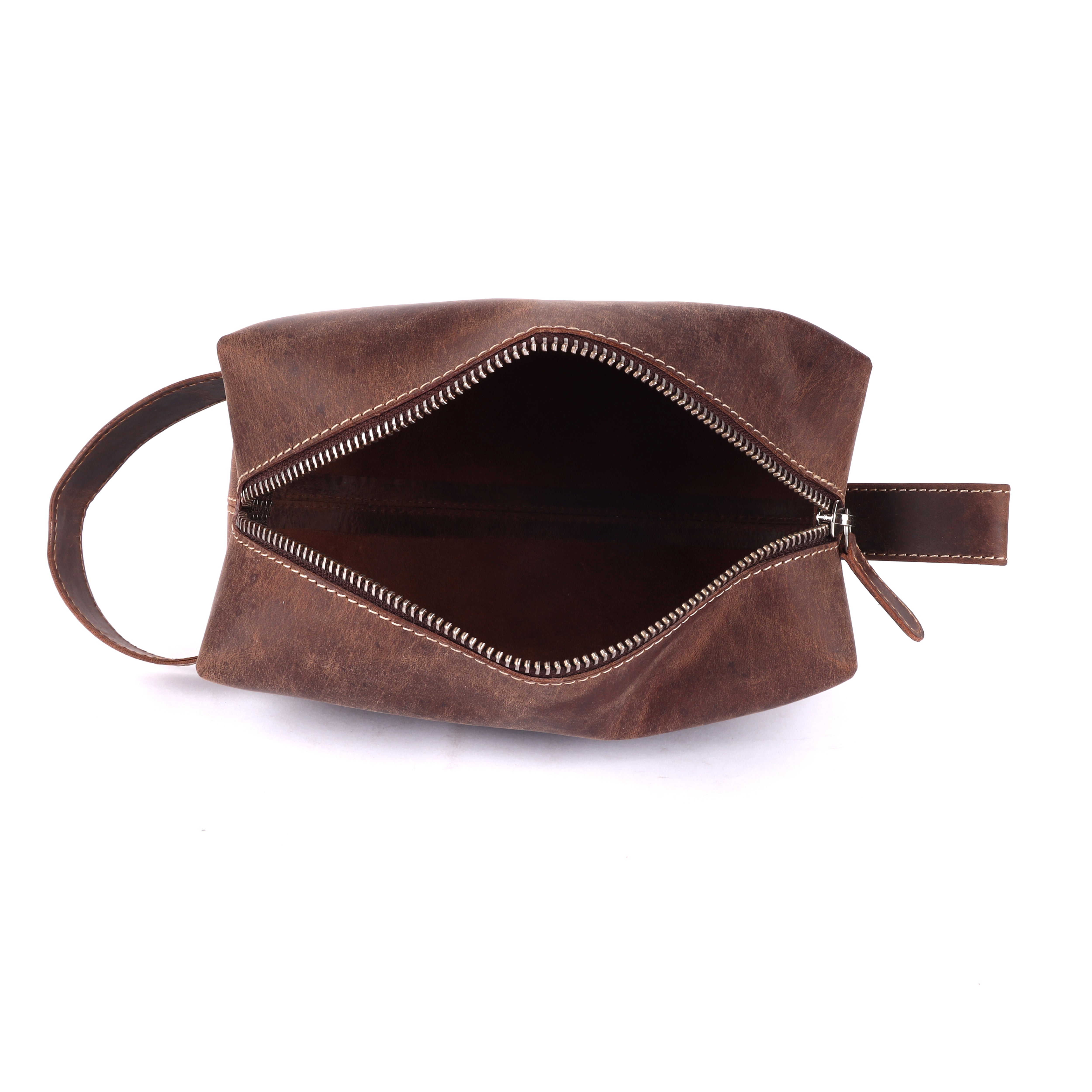 Premium Leather Toiletry Bag | Full-Grain Brown Wash Bag