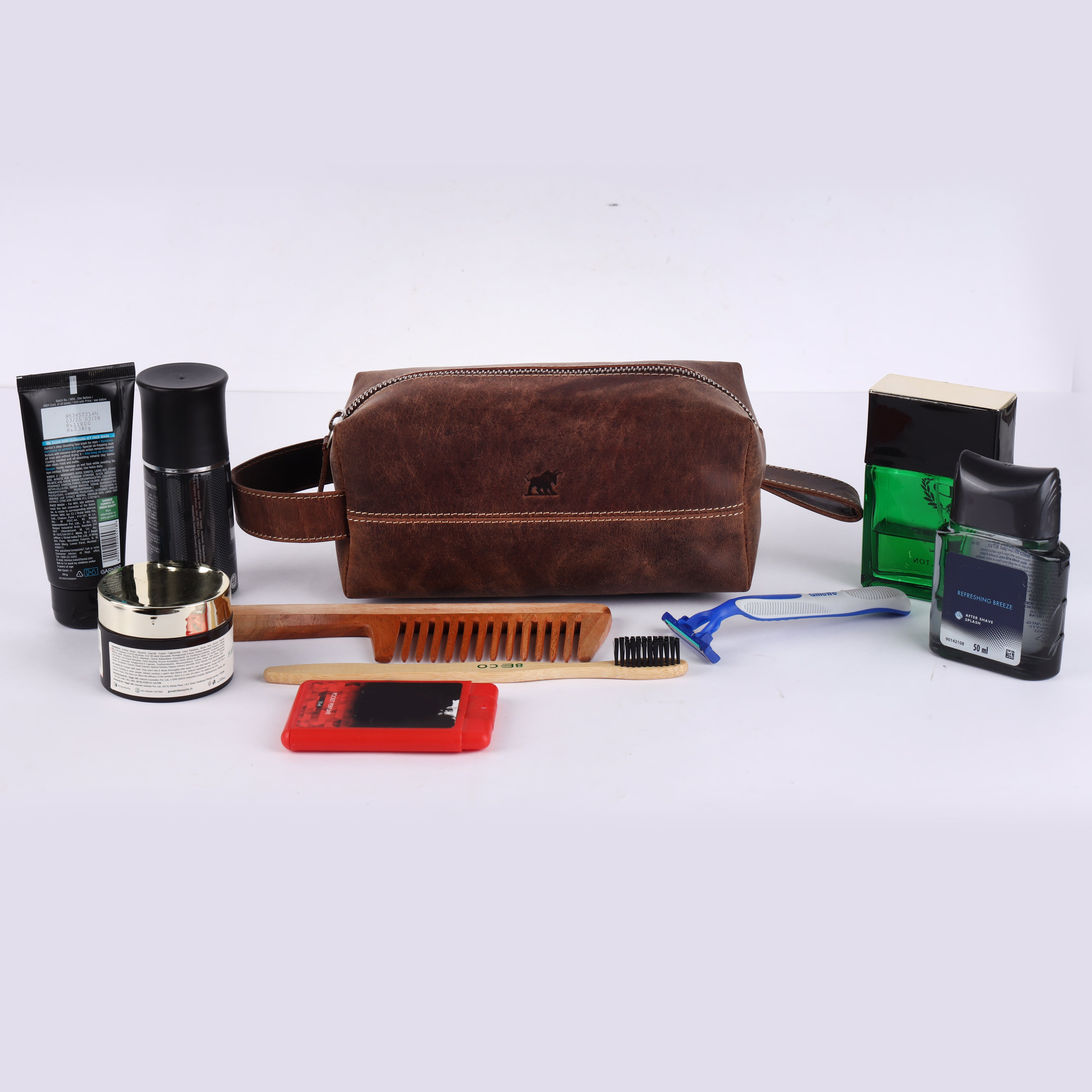 Premium Leather Toiletry Bag | Full-Grain Brown Wash Bag